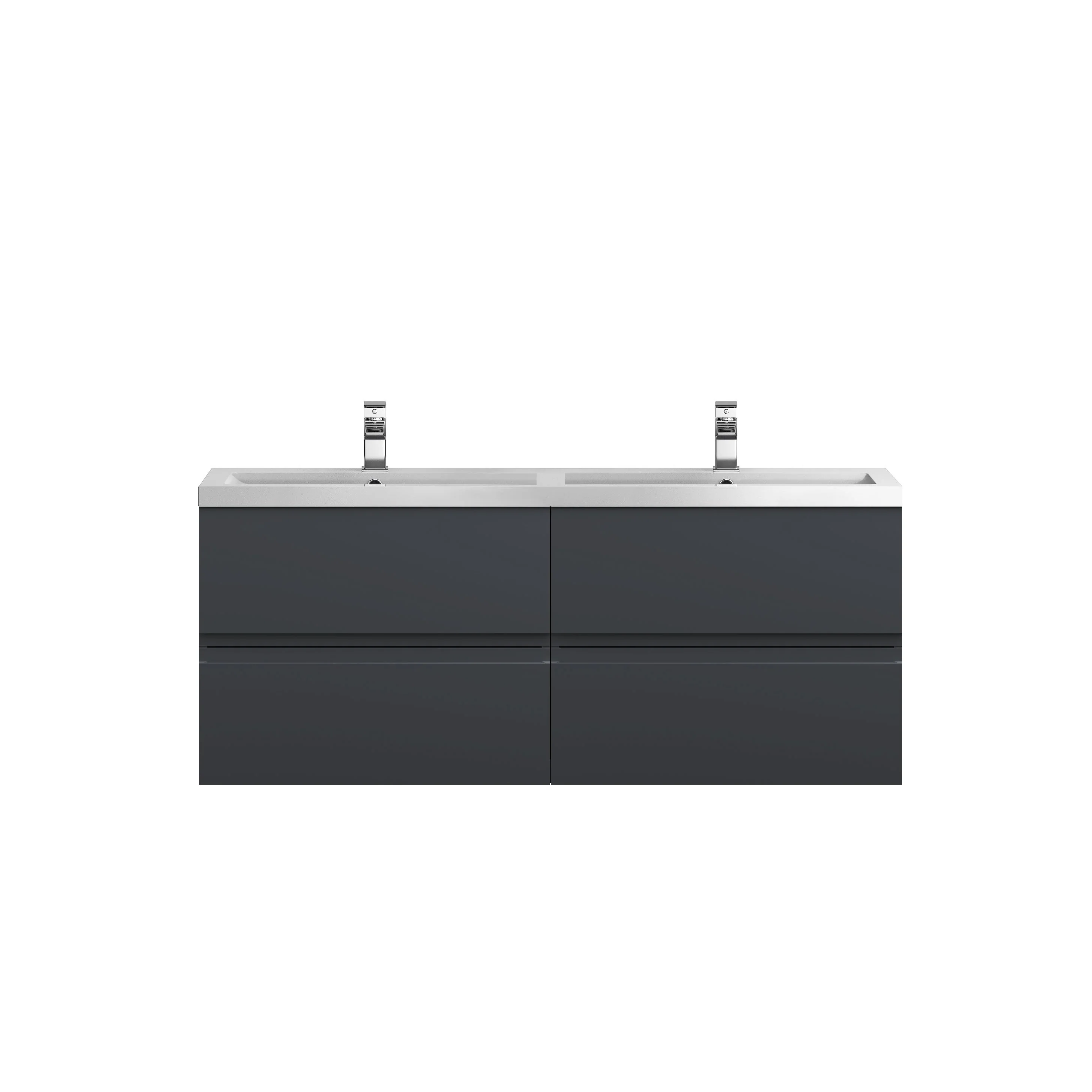 1200 Wall Hung 4 Drawer Vanity & Double Basin - Satin Anthracite