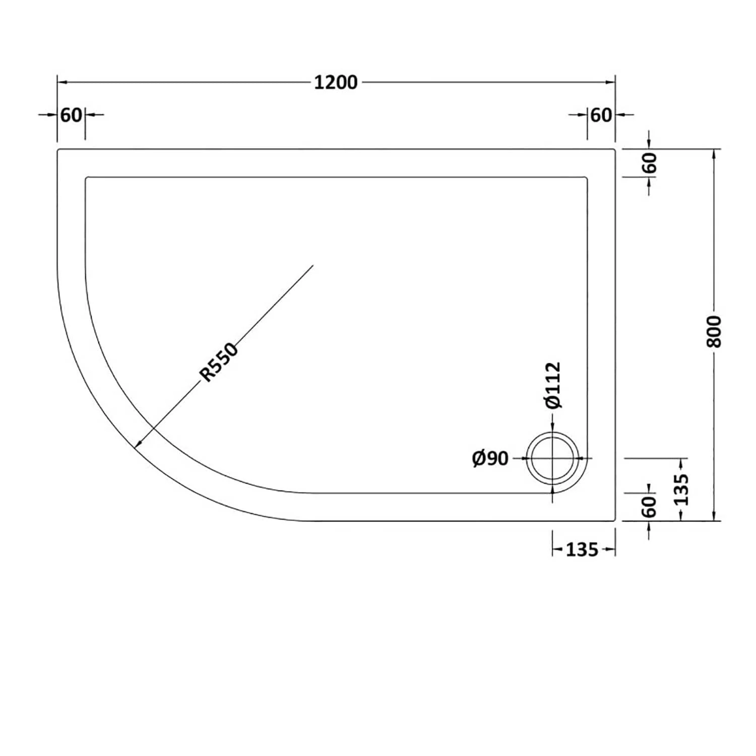 1200 x 800 Left Hand Offset Quadrant Stone Shower Tray - Image 2