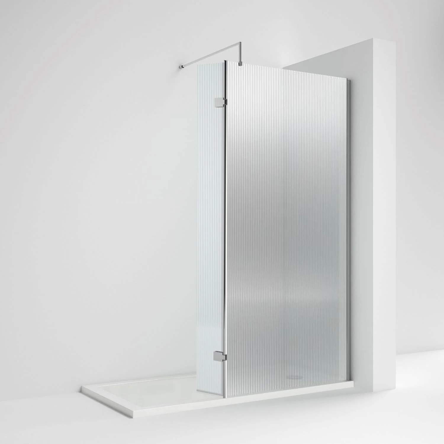 1400 x 900mm Walk-In Stone Shower Tray & 8mm Screen Pack- Fluted Glass - Image 2
