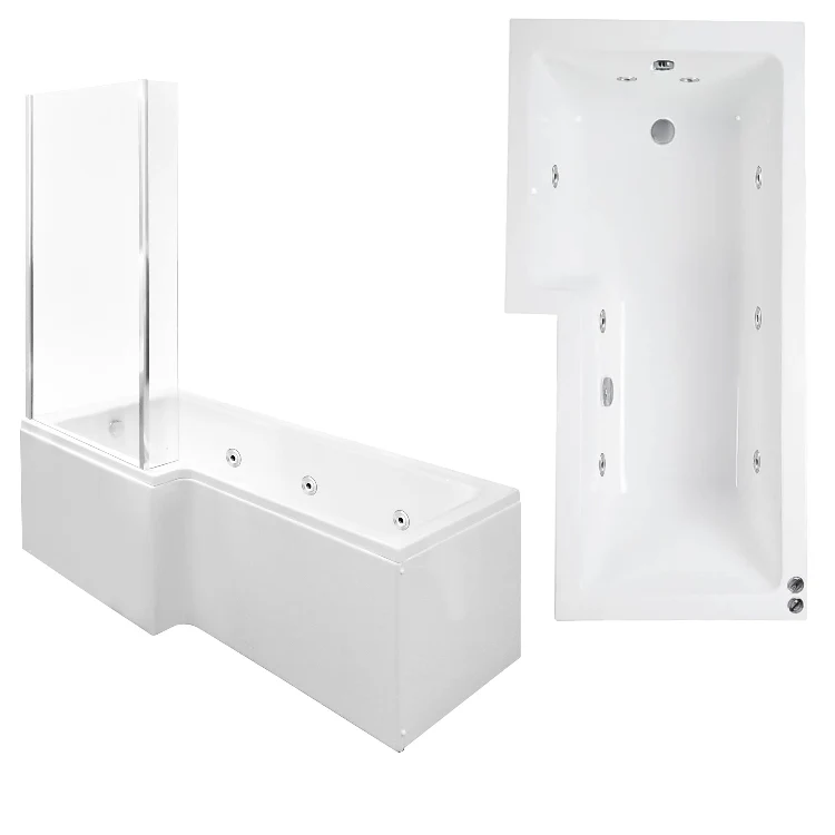 1500 x 850mm L-Shaped 8-Jet Whirlpool Bath