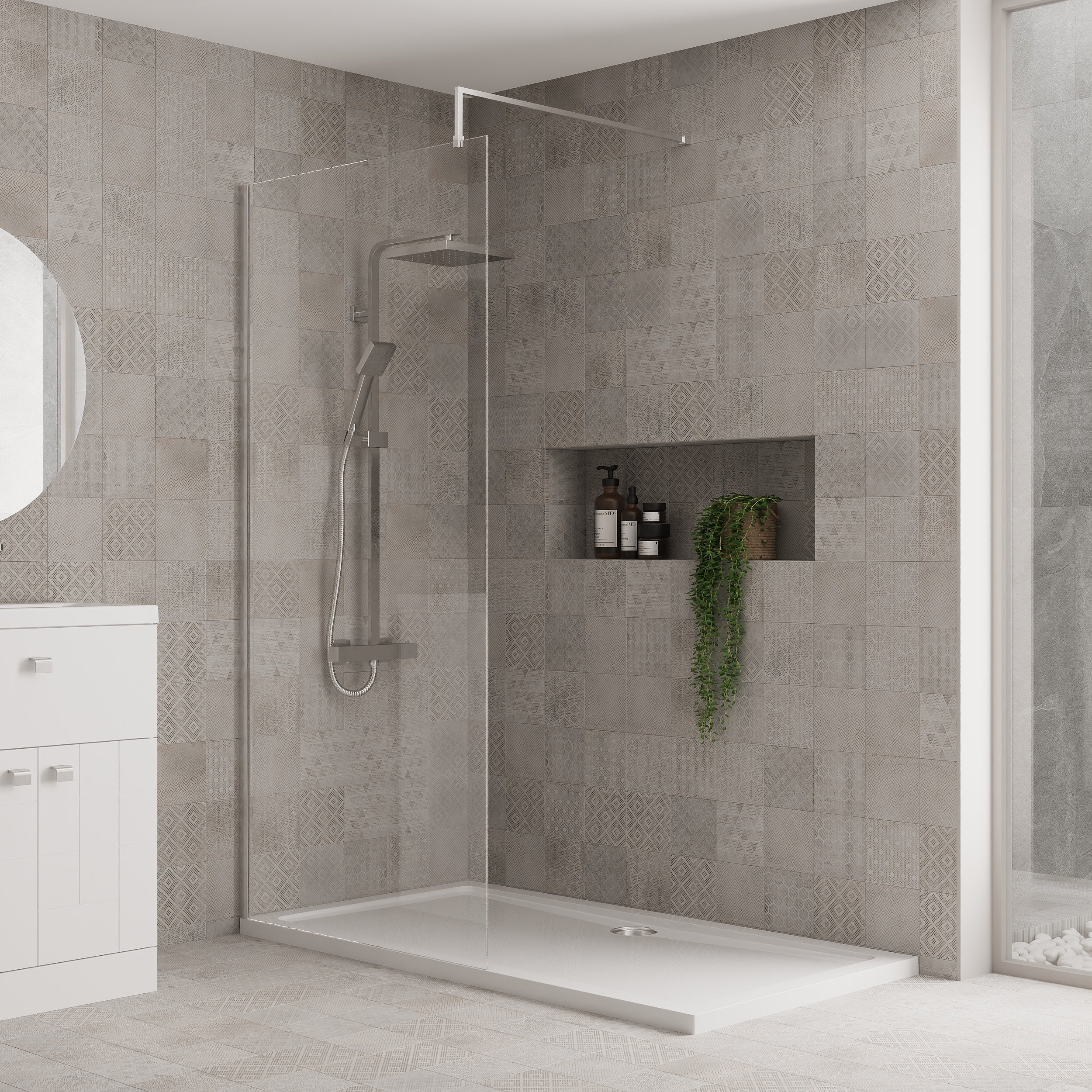 1500mm x 760mm Walk-In 8mm Enclosure & Stone Shower Tray