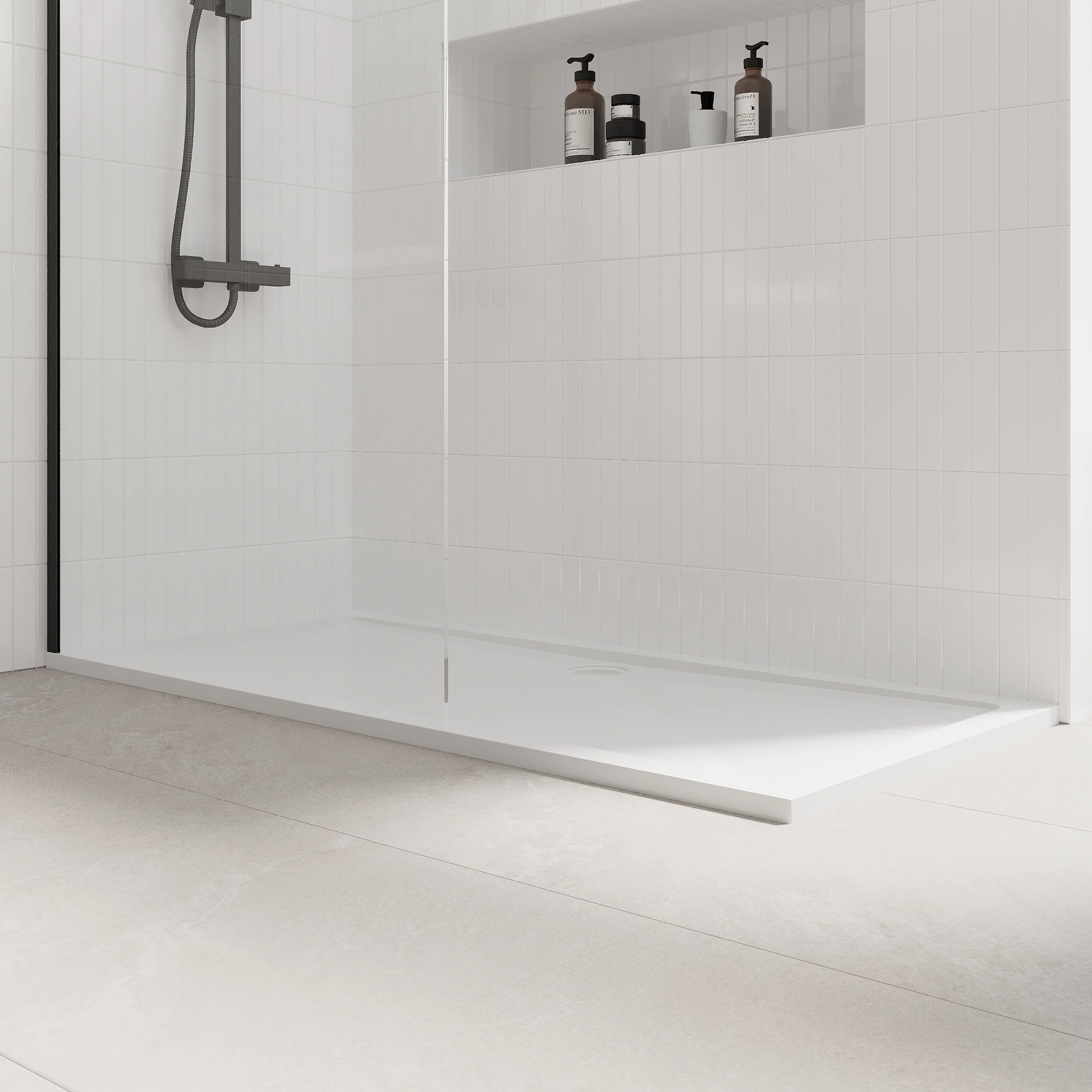 1600 x 700mm Stone Shower Tray & 8mm Screen Pack - Matt Black Profile - Image 7