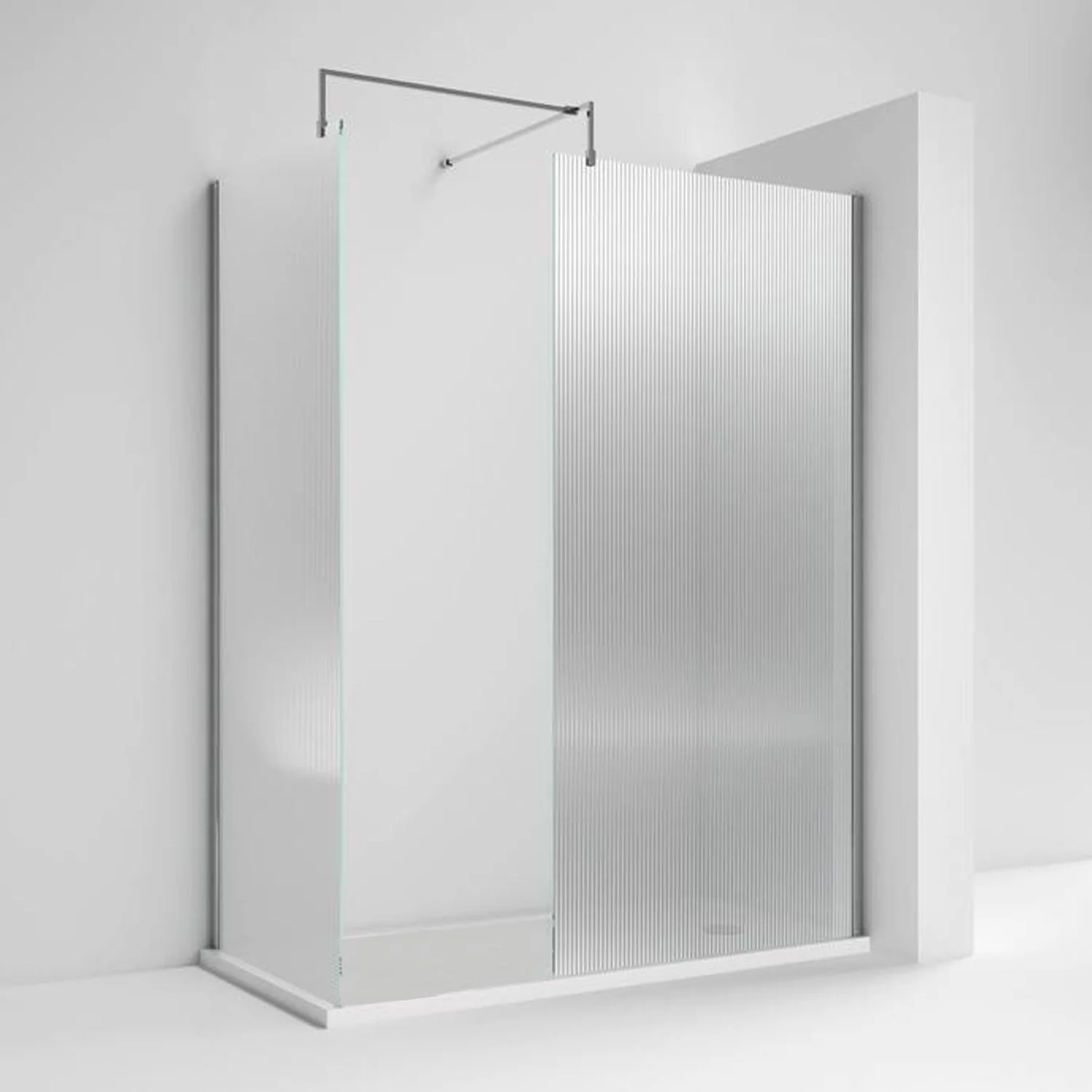 1600 x 800mm Walk-In Stone Shower Tray & 8mm Screen Pack- Fluted Glass - Image 3