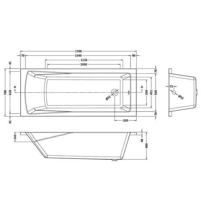 1700 x 700mm Riverside Whirlpool & Hydrotherapy Spa Bath - Image 6
