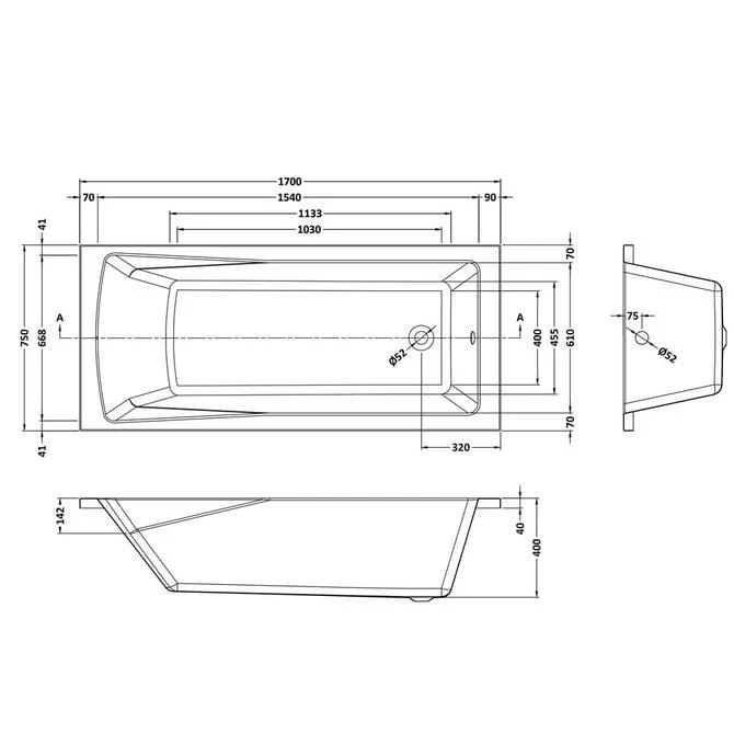 1700 x 750mm Riverside Whirlpool & Hydrotherapy Spa Bath - Image 7