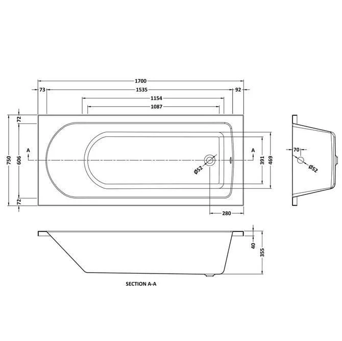 1700 x 750mm Wallgate Whirlpool & Hydrotherapy Spa Bath - Image 6