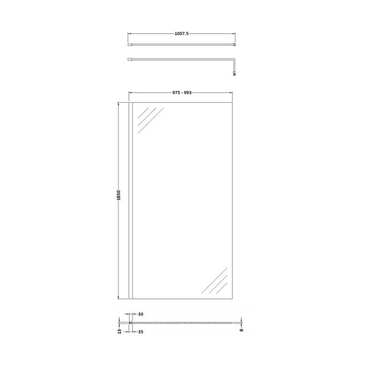 1700 x 800mm Walk-In 8mm Enclosure with Stone Shower Tray Pack - Image 9