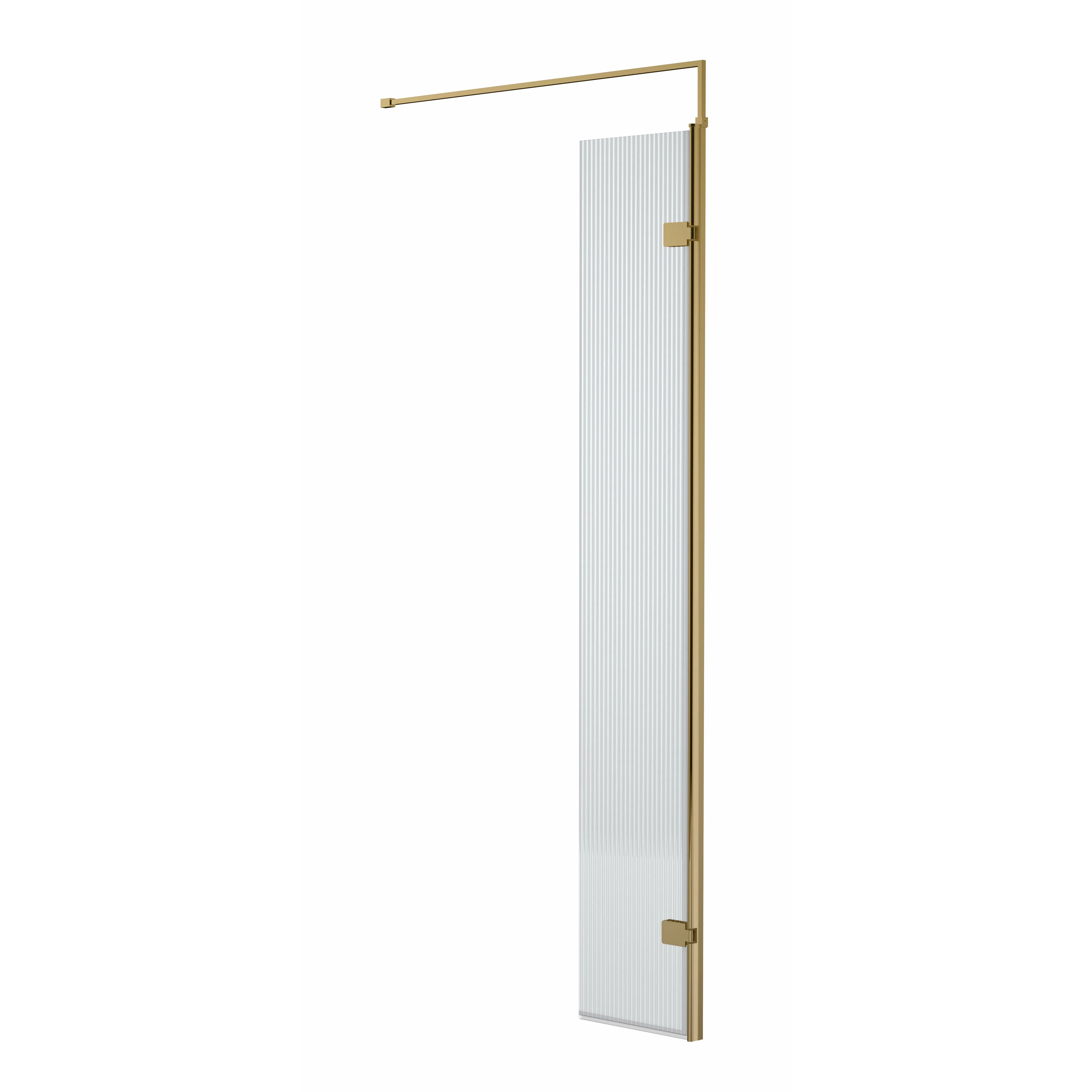 Hudson Reed 300x1950 Fluted Swing Return Screen with Support Bar - Brushed Brass