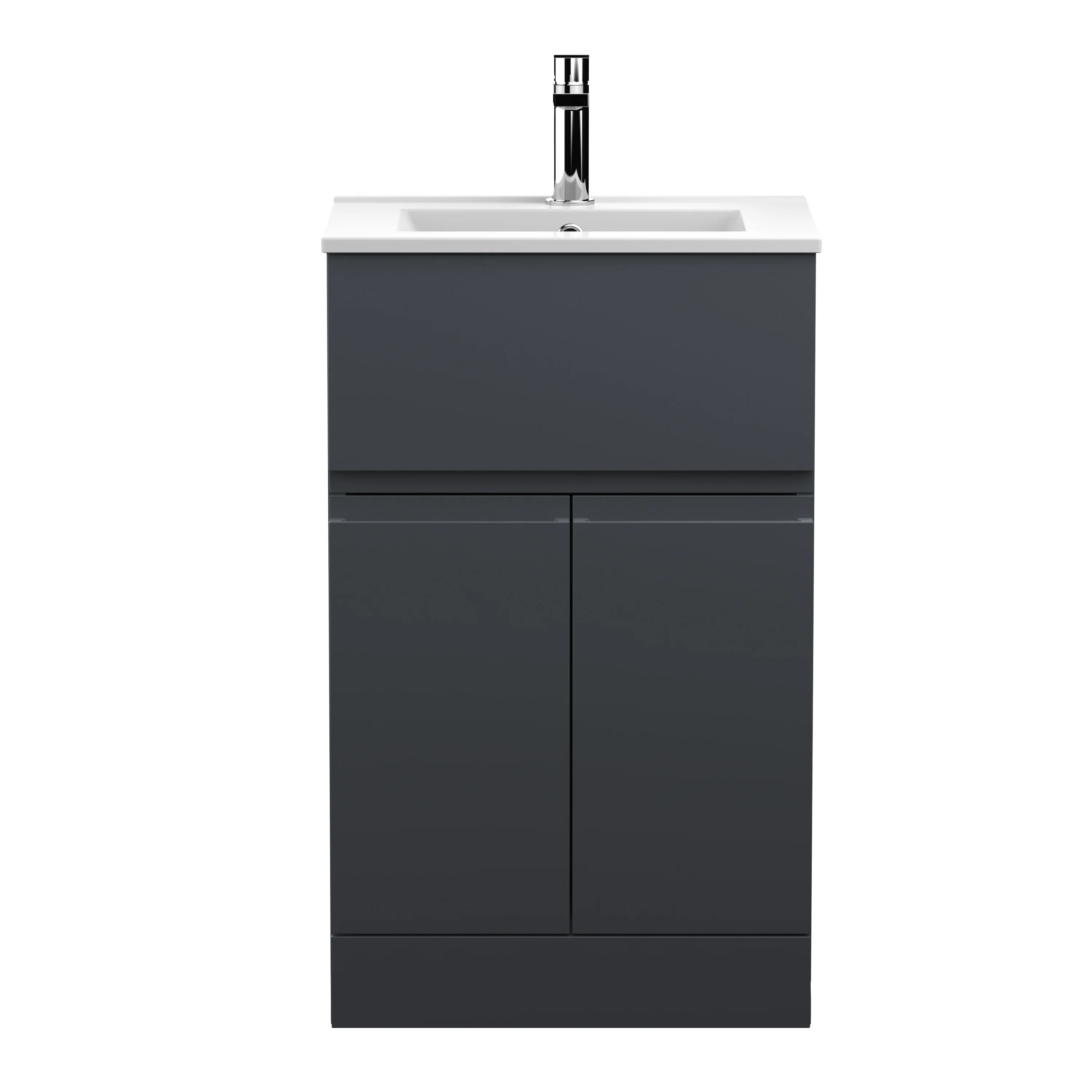 500mm Floor Standing 2-Door/Drawer Vanity & Basin 2 - Satin Anthracite