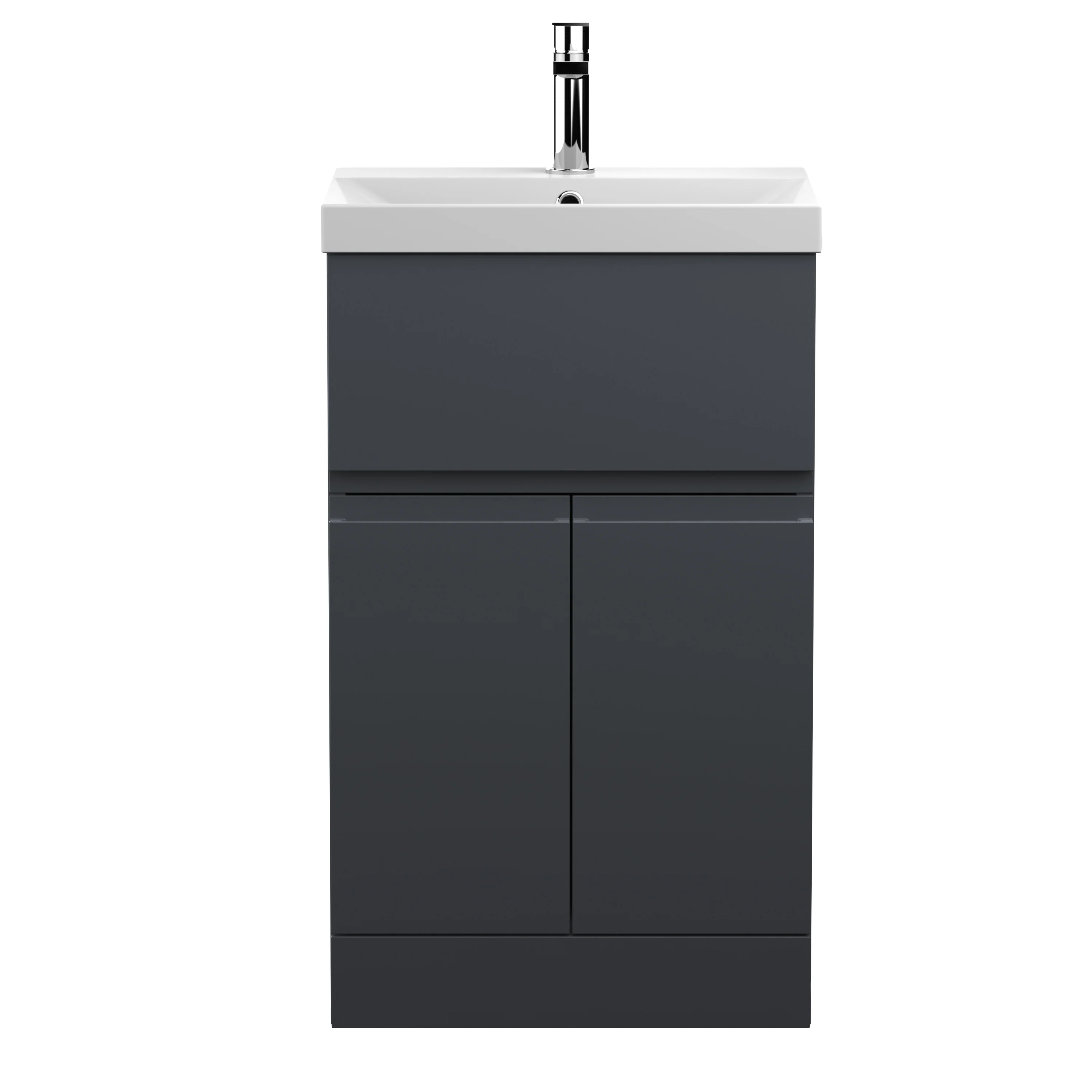 500mm Floor Standing 2-Door/Drawer Vanity & Basin 3 - Satin Anthracite