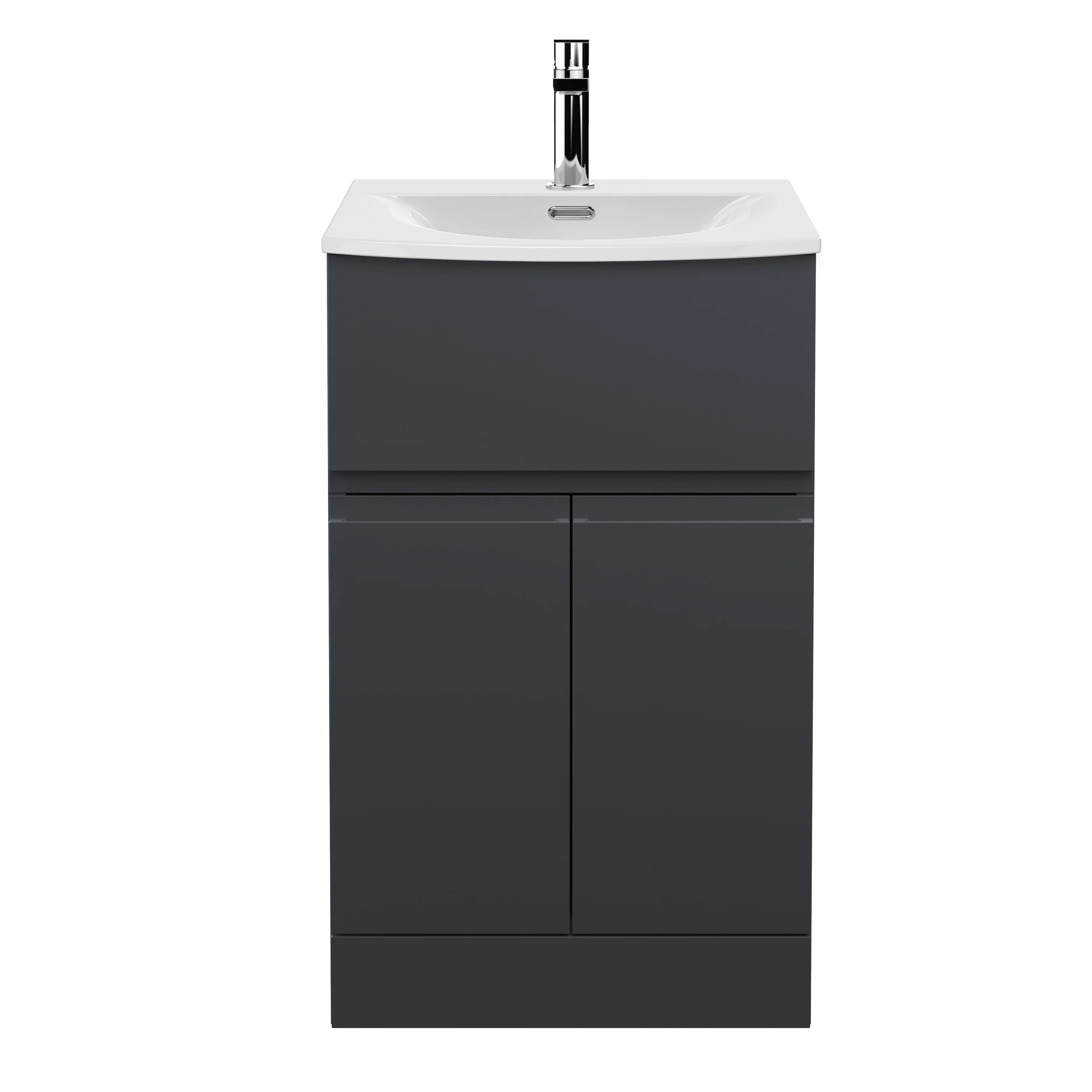 500mm Floor Standing 2-Door/Drawer Vanity & Basin 4 - Satin Anthracite