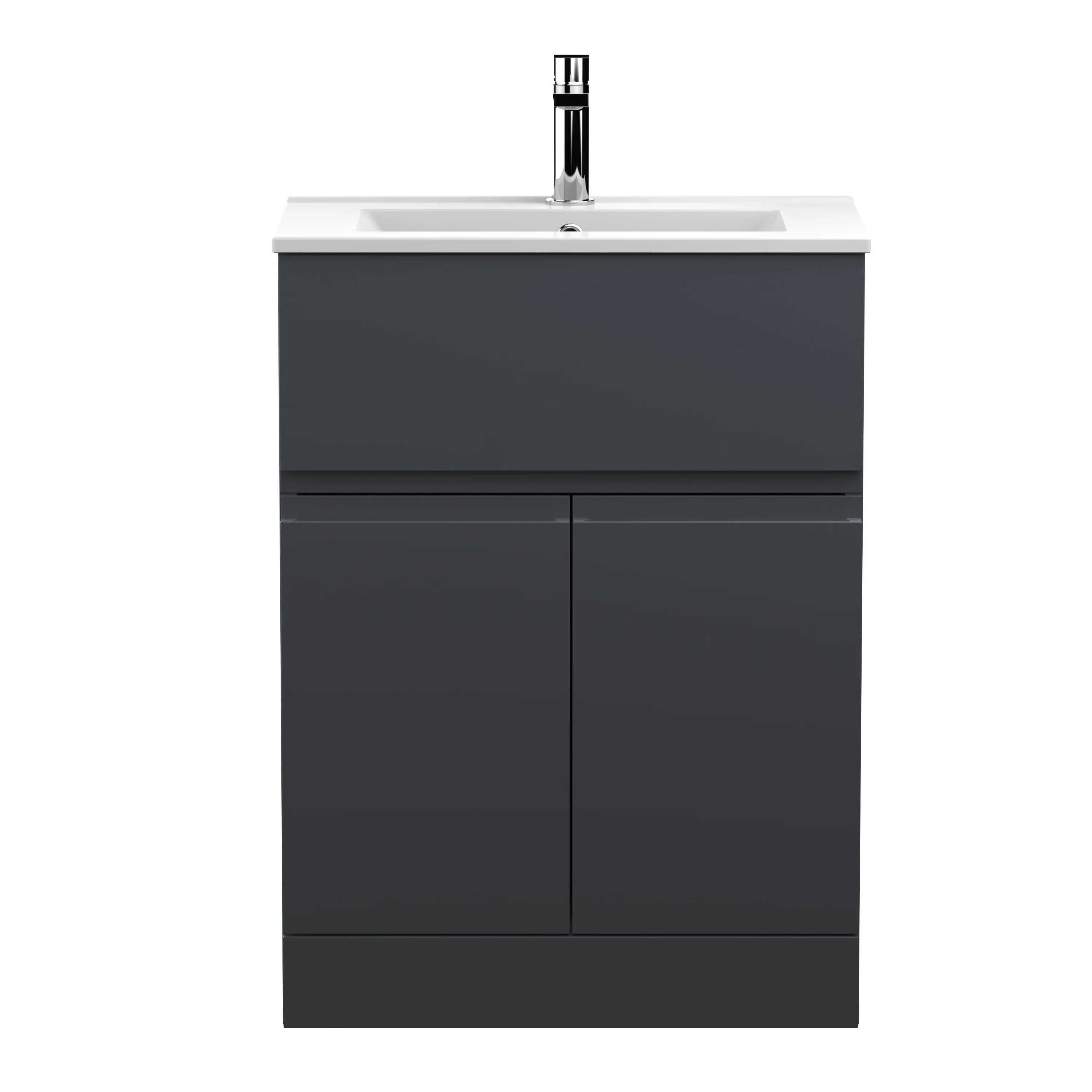 600mm Floor Standing 2-Door/Drawer Vanity & Basin 2 - Satin Anthracite