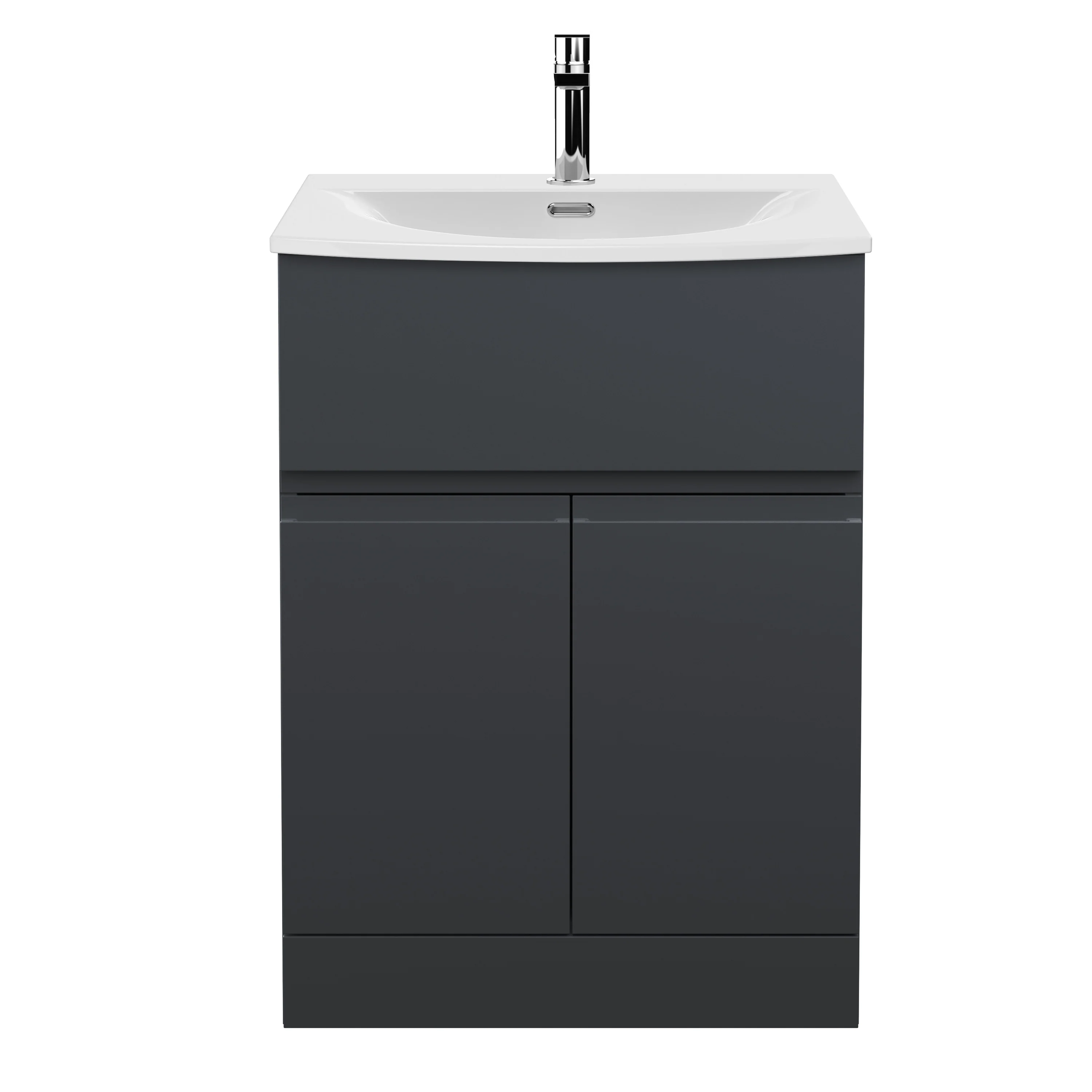 600mm Floor Standing 2-Door/Drawer Vanity & Basin 4 - Satin Anthracite