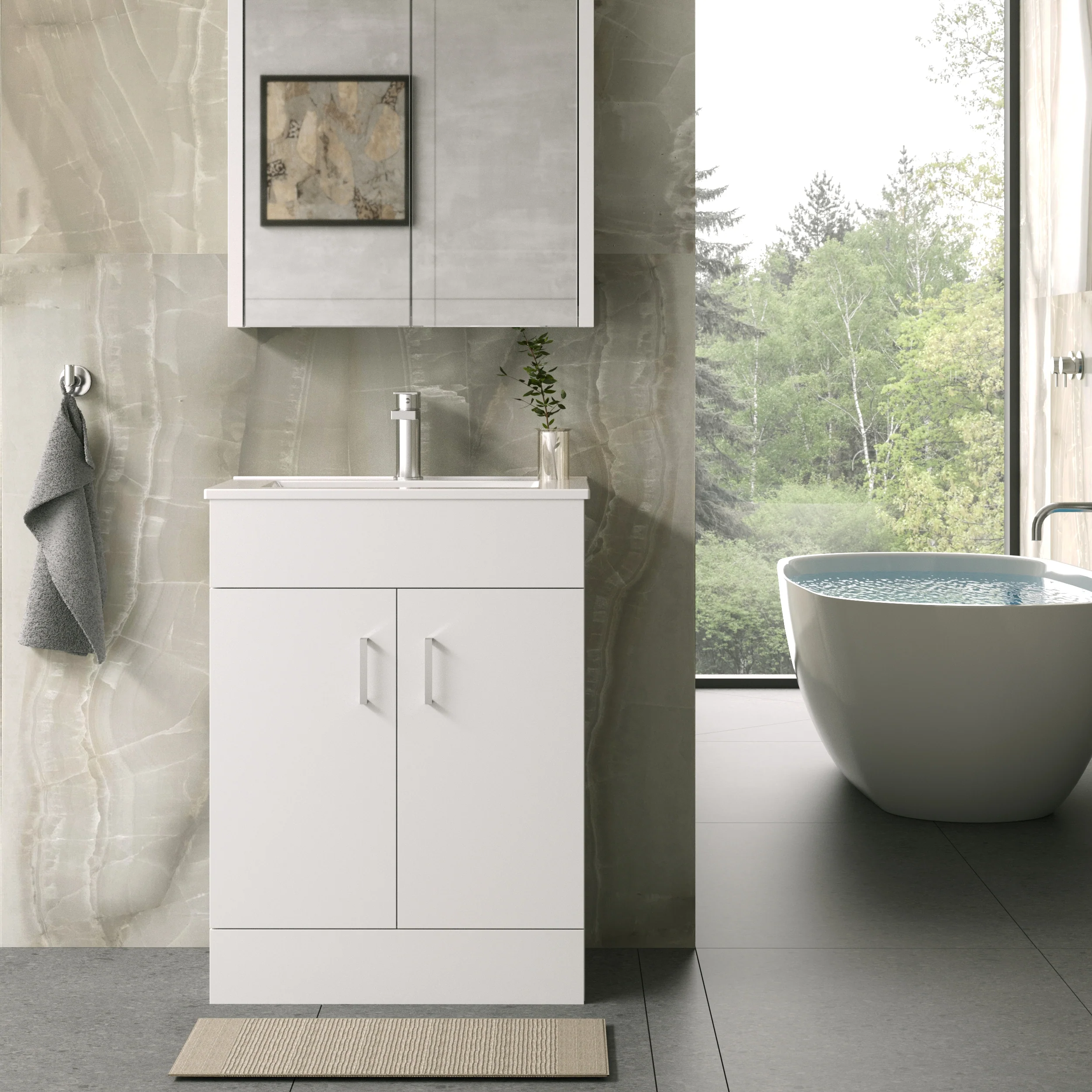 Nova 600mm Gloss White Minimalist Floor standing Vanity Unit - Image 3