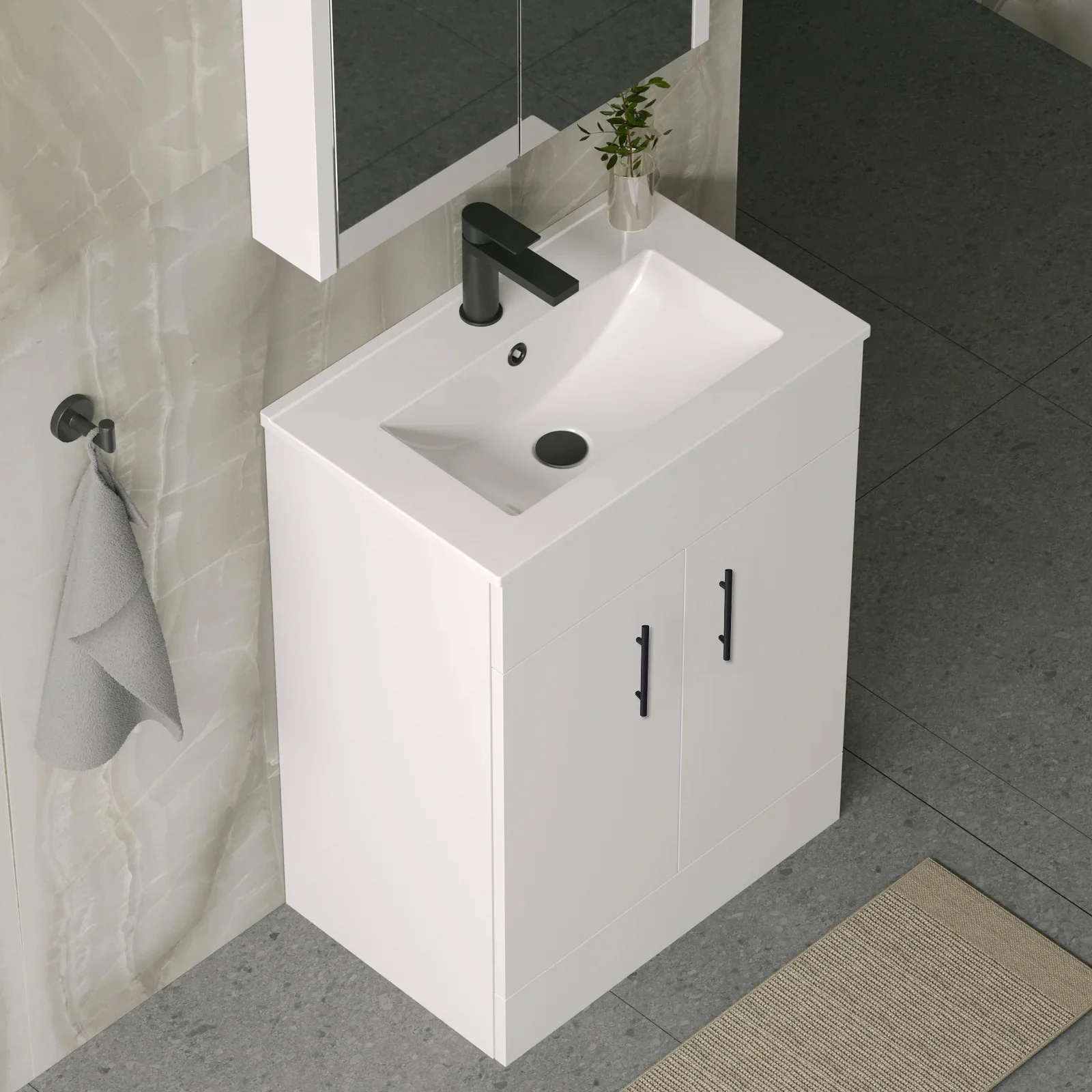 Nova 600mm Gloss White Minimalist Floor standing Vanity Unit - Image 6