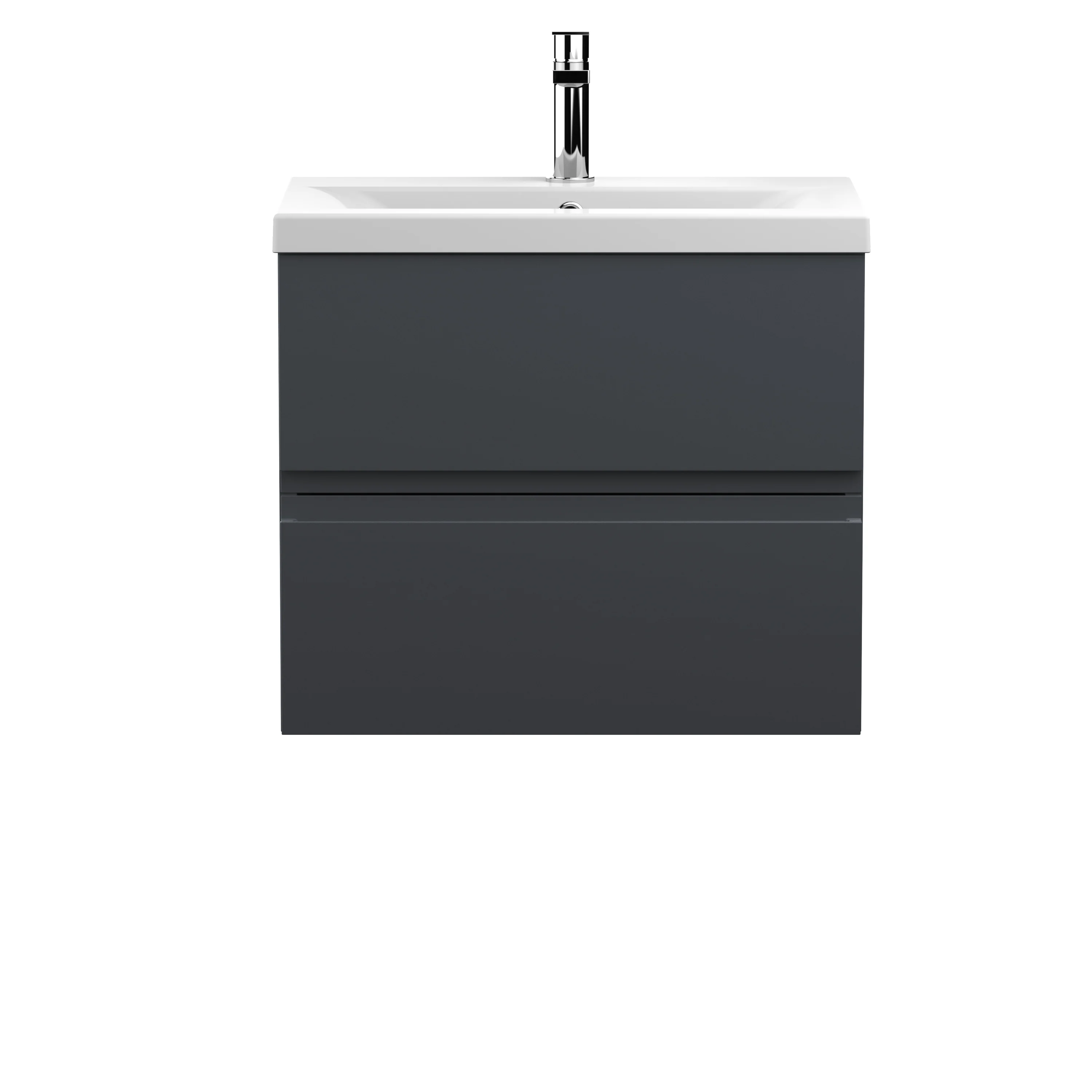 600mm Wall Hung 2-Drawer Vanity & Basin 1 - Satin Anthracite