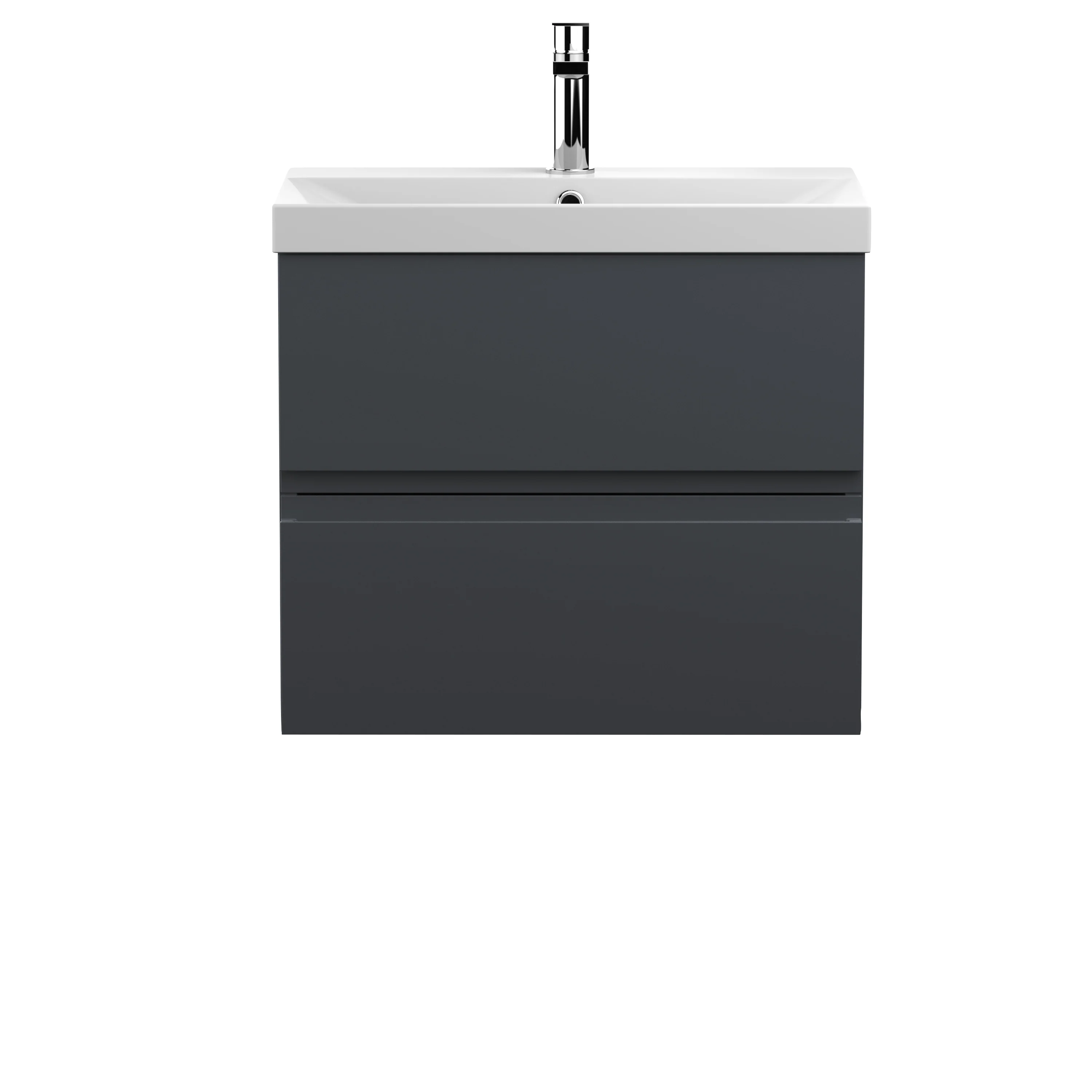 600mm Wall Hung 2-Drawer Vanity & Basin 3 - Satin Anthracite