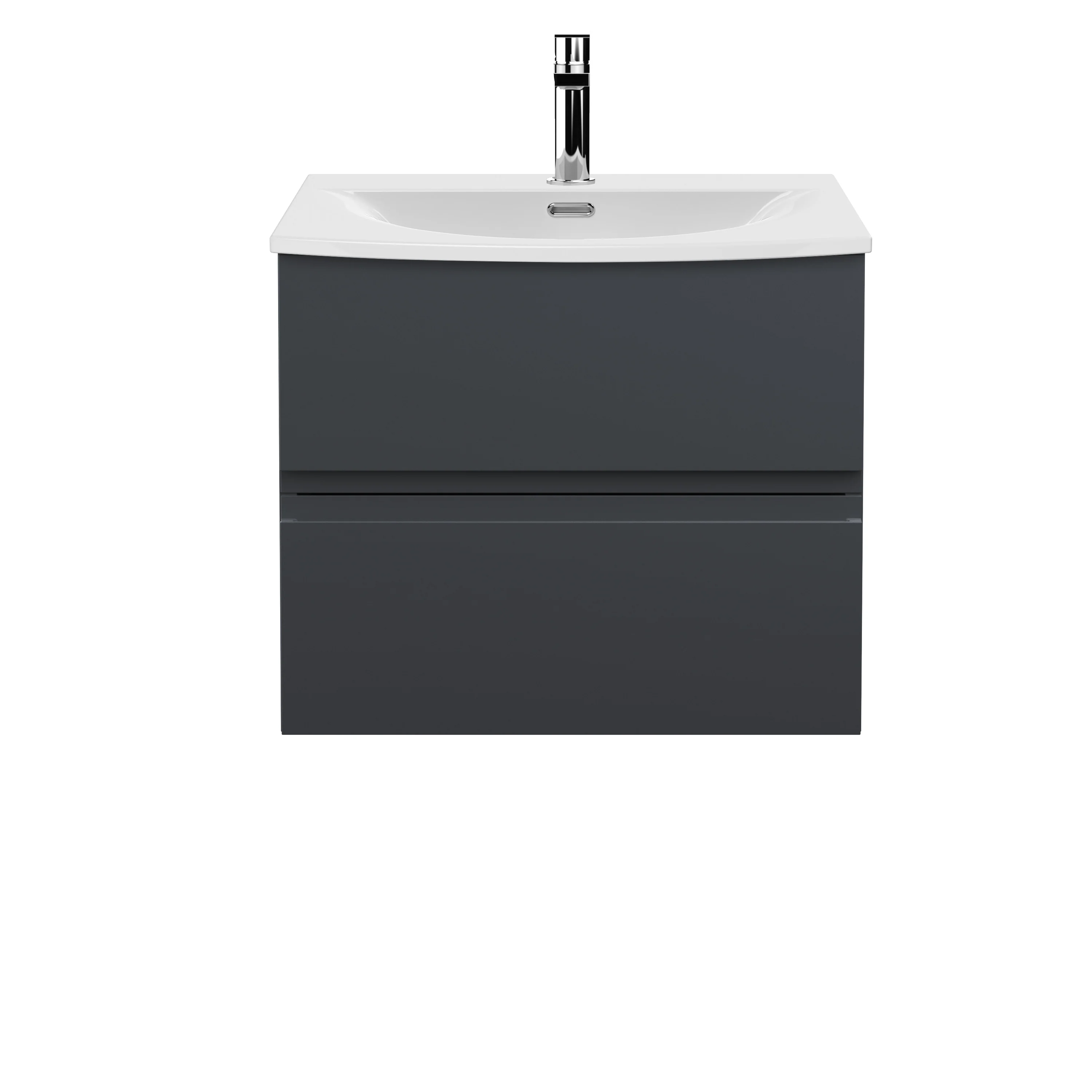 600mm Wall Hung 2-Drawer Vanity & Basin 4 - Satin Anthracite