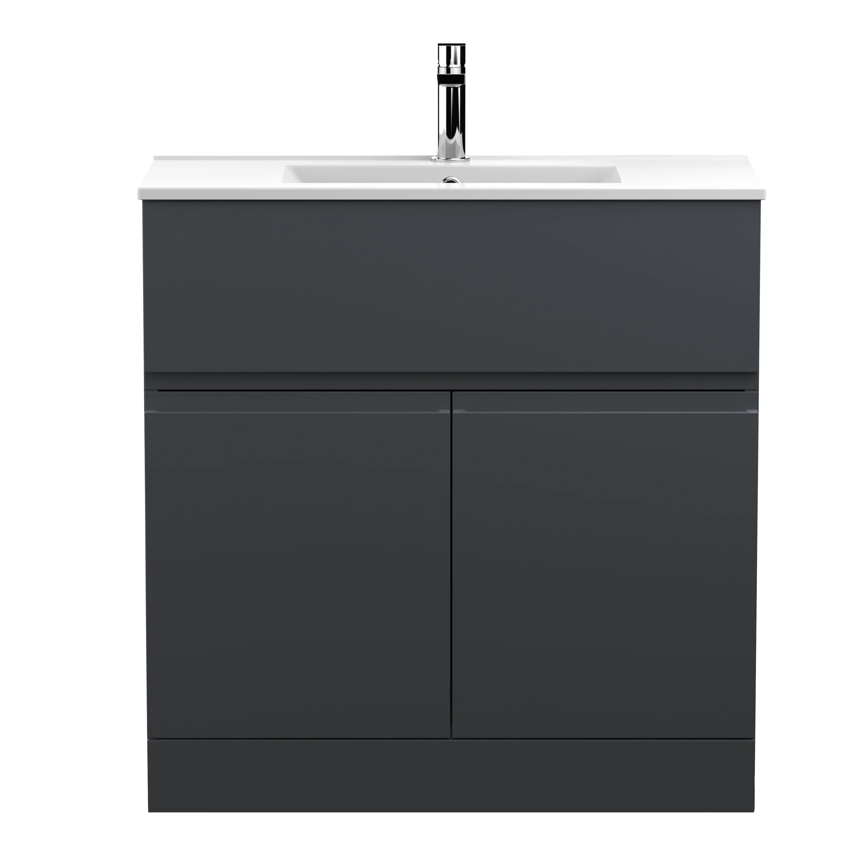 800mm Floor Standing 2-Door/Drawer Vanity & Basin 2 - Satin Anthracite