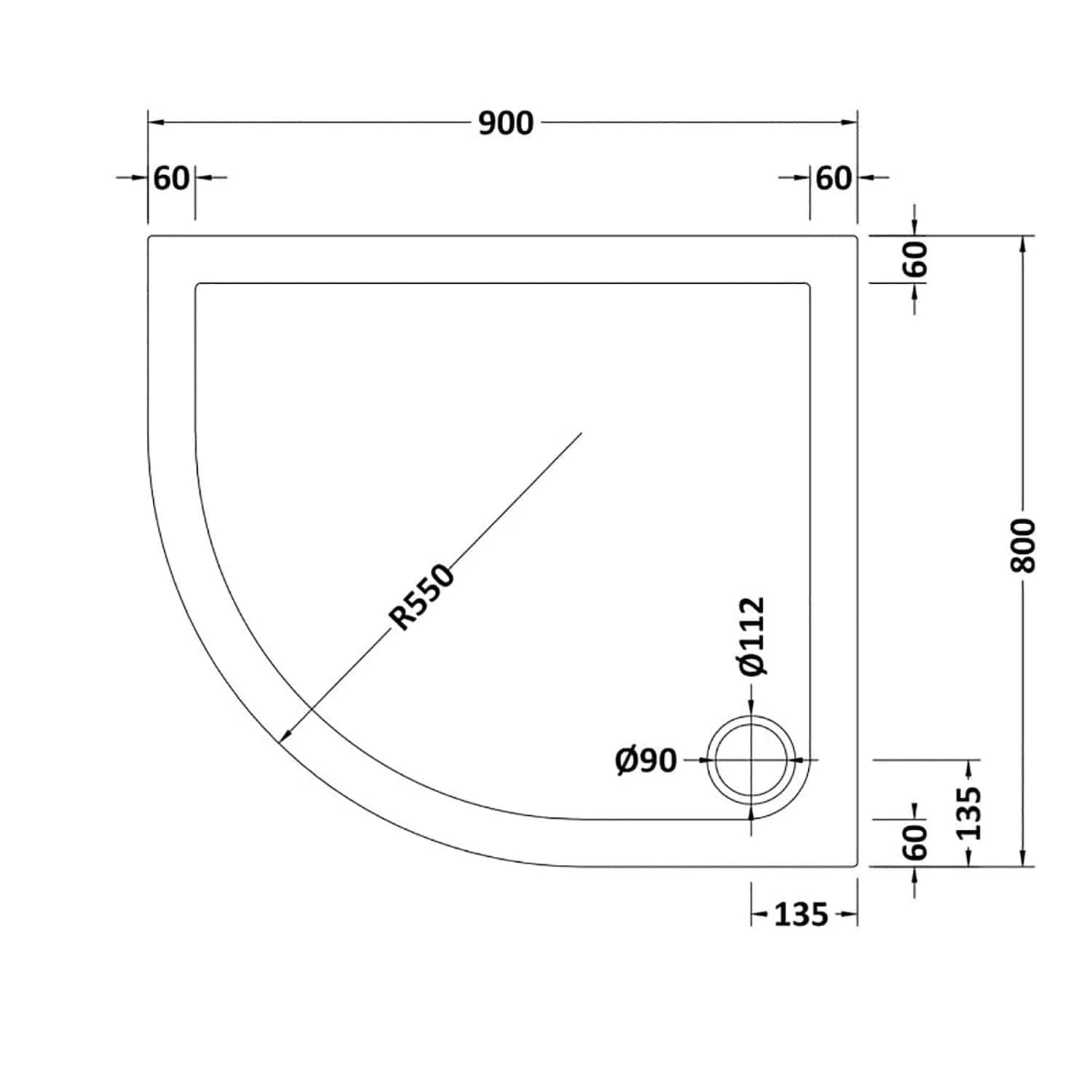 900 x 800 Left Hand Offset Quadrant Stone Shower Tray - Image 2