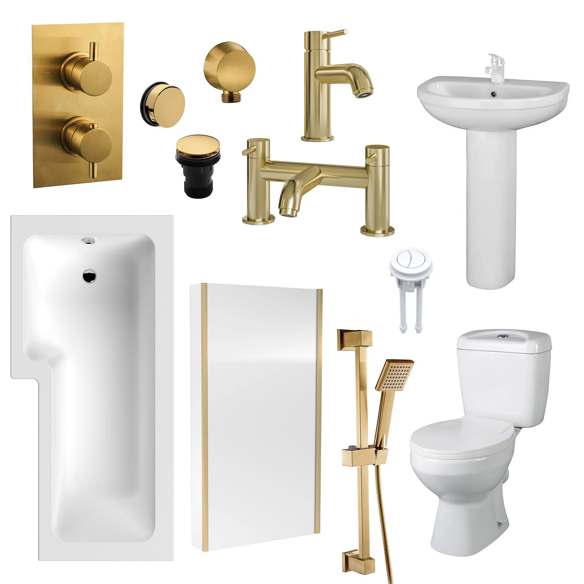 Albury L Shape Shower Bathroom Suite - Brushed Brass - 1500