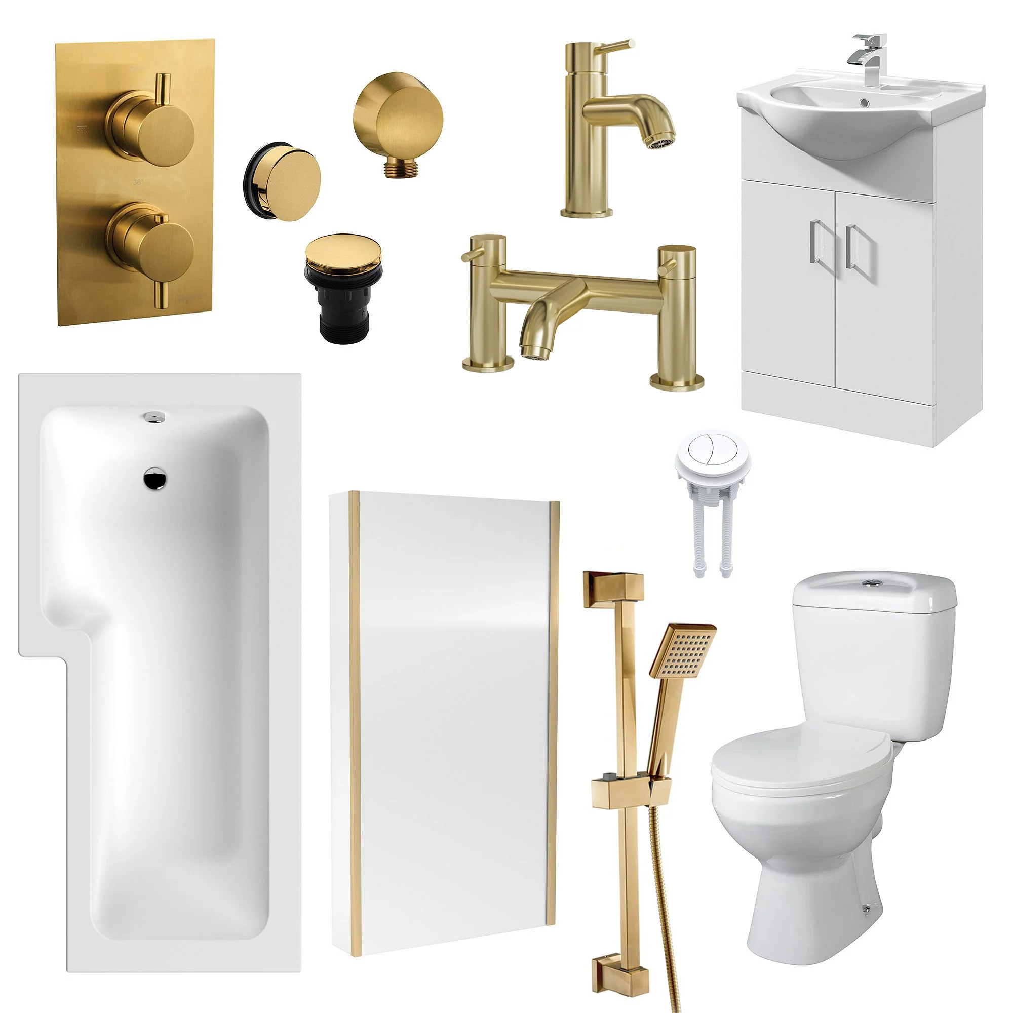 Albury L Shape Shower Vanity Bathroom Suite - Brushed Brass - 1600