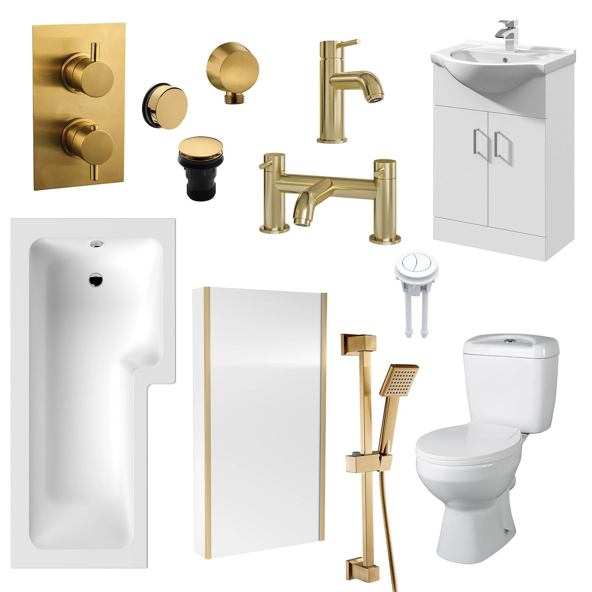 Albury L Shape Shower Vanity Bathroom Suite - Brushed Brass - 1600 - Image 2