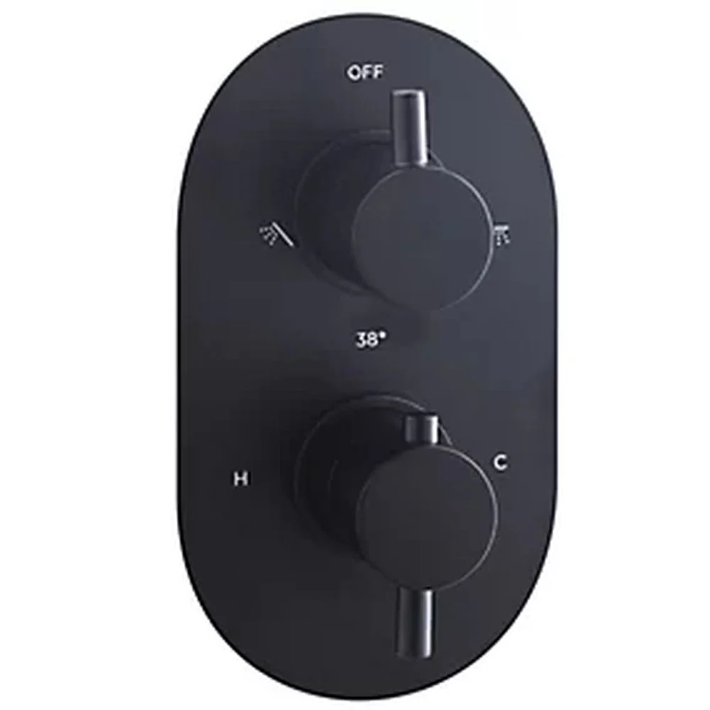 Aquadart Thermostatic Concealed Twin Valve with Round Fixed Shower Head and Round Handset - Black - Image 2