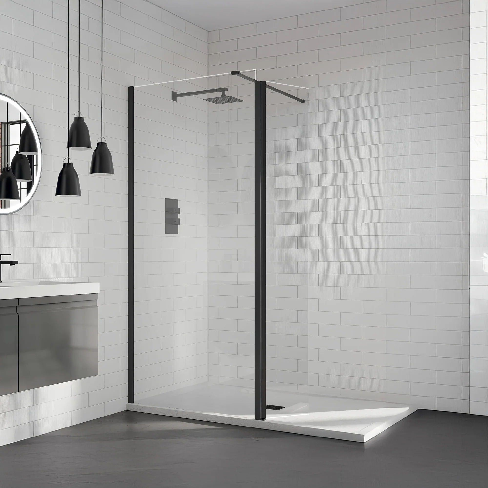 Aquadart Wetroom 8 Glass Panel 800mm Clear With Black Profile Pack - Image 3