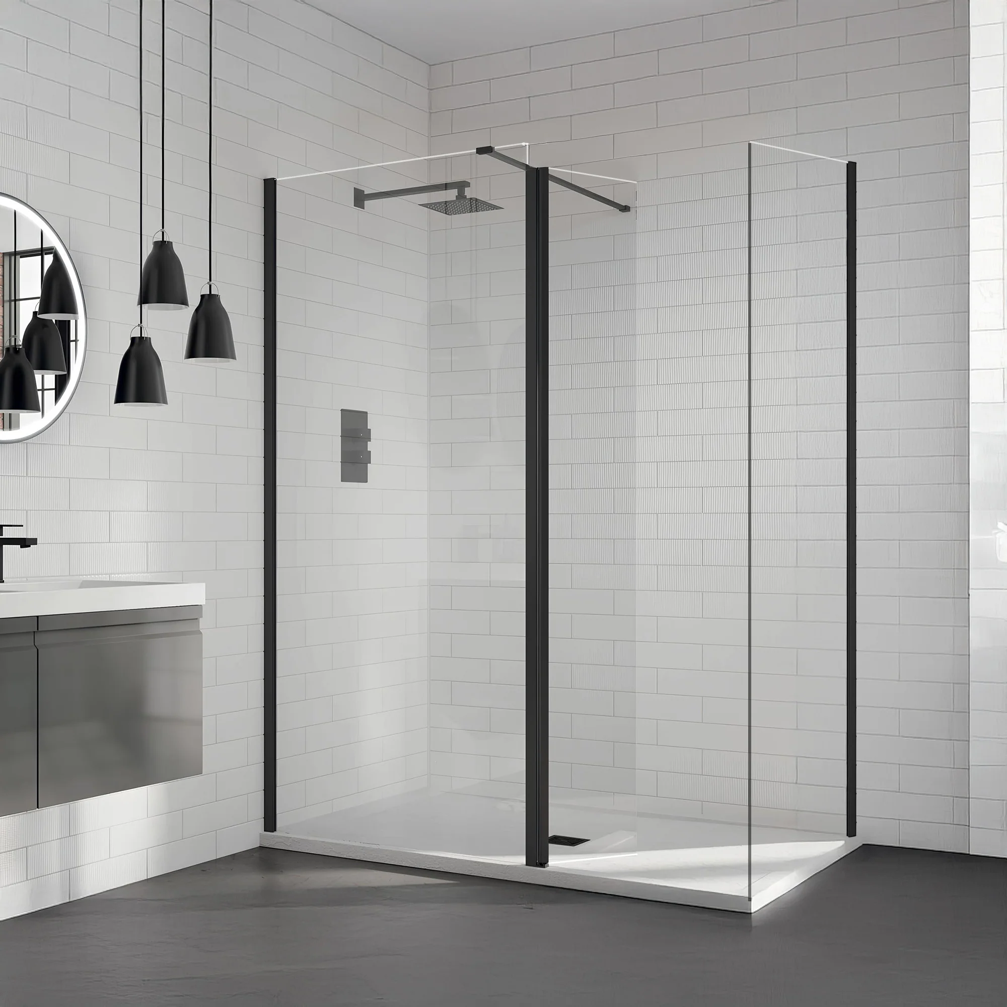 Aquadart Wetroom 8 Glass Panel 800mm Clear With Black Profile Pack - Image 4