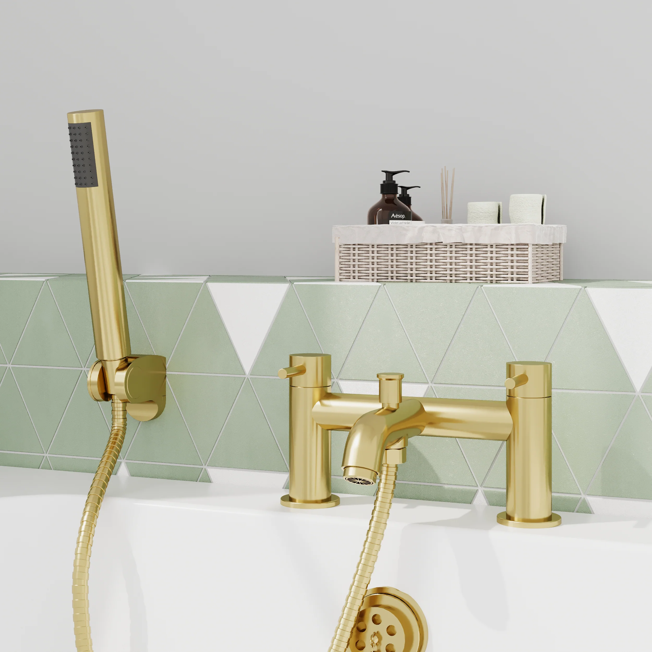 ARLO - Brushed Brass Mono Basin Mixer Inc P/B Waste and Bath Shower Mixer Inc Handset - Image 2