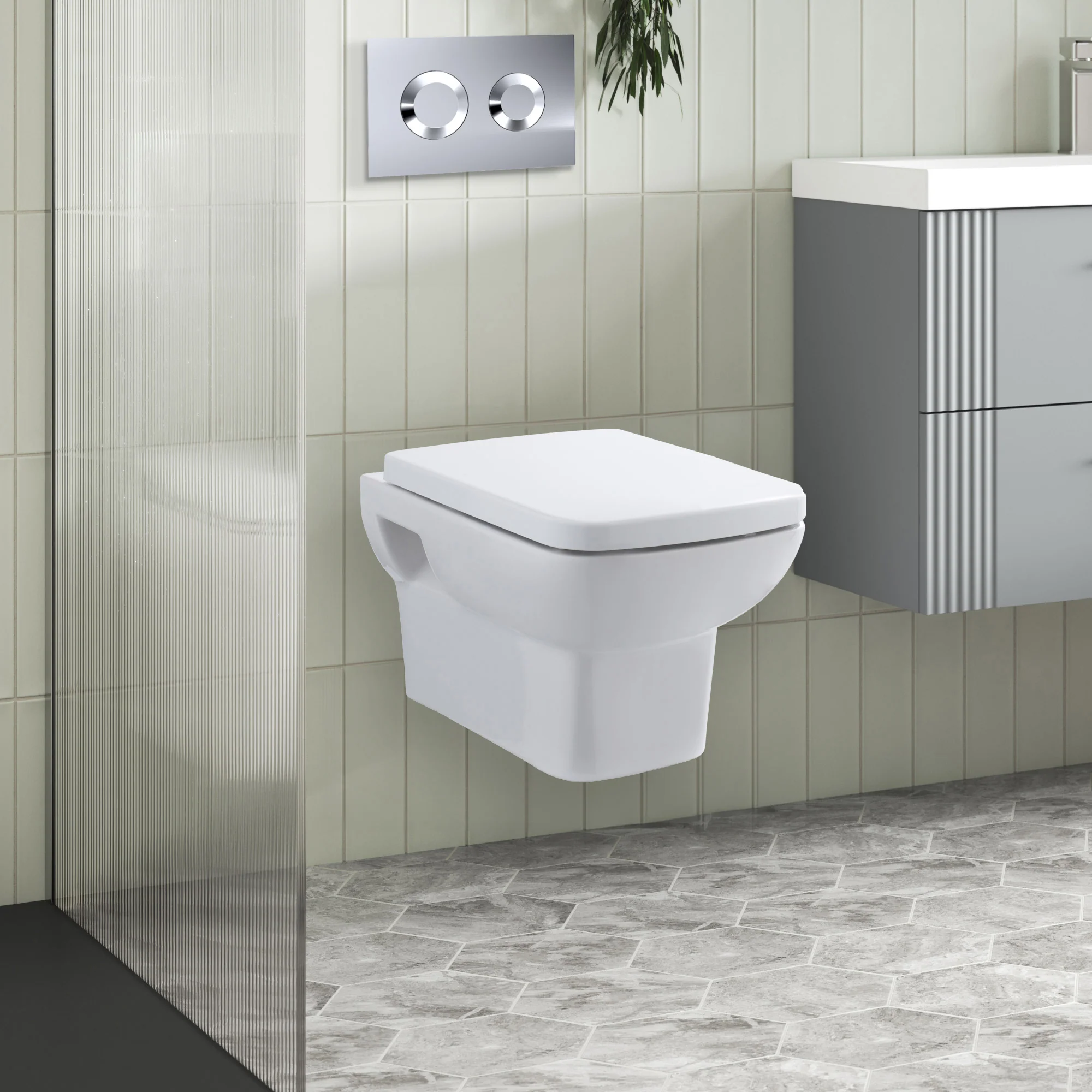 Arlo Concealed Cistern Frames Wall Hung Pan with Soft Closed Seat - Round Plate - Image 2