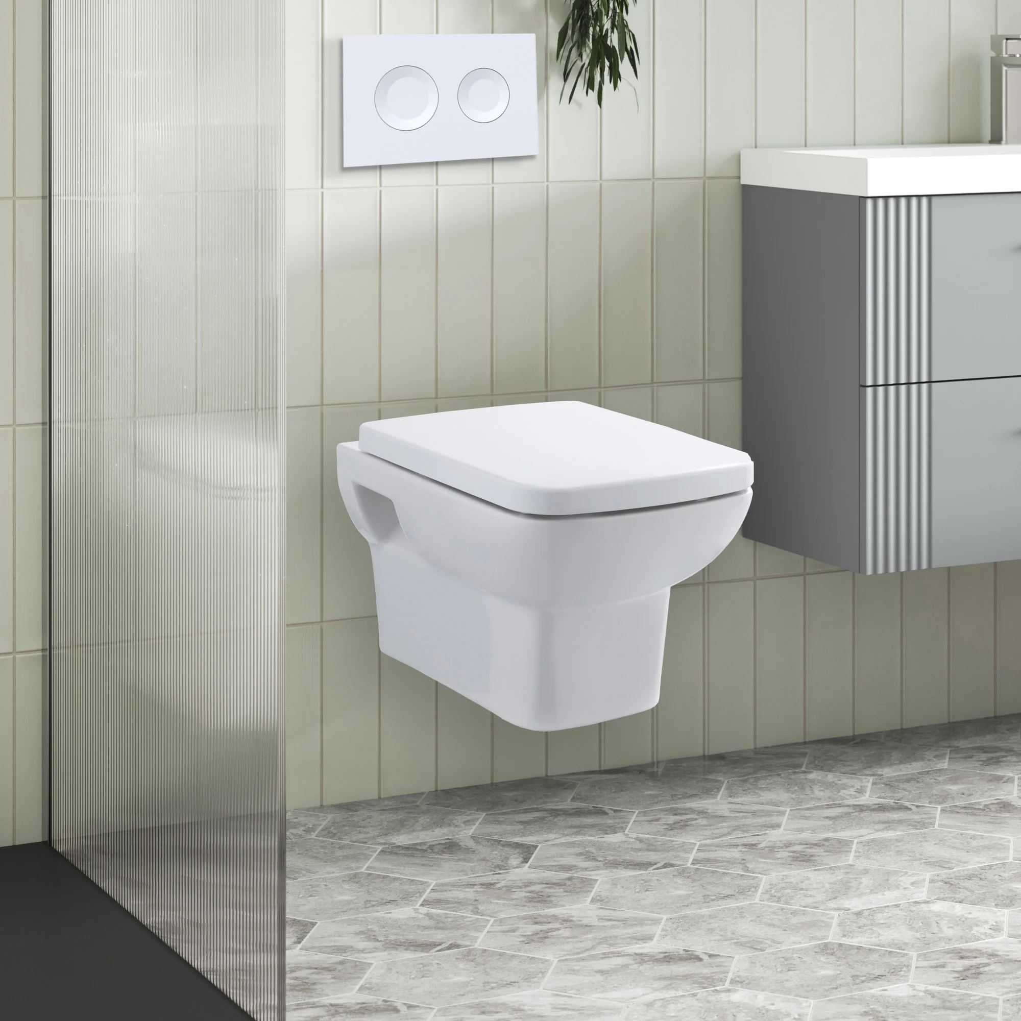 Arlo Concealed Cistern Frames Wall Hung Pan with Soft Closed Seat - Round Plate - Image 3
