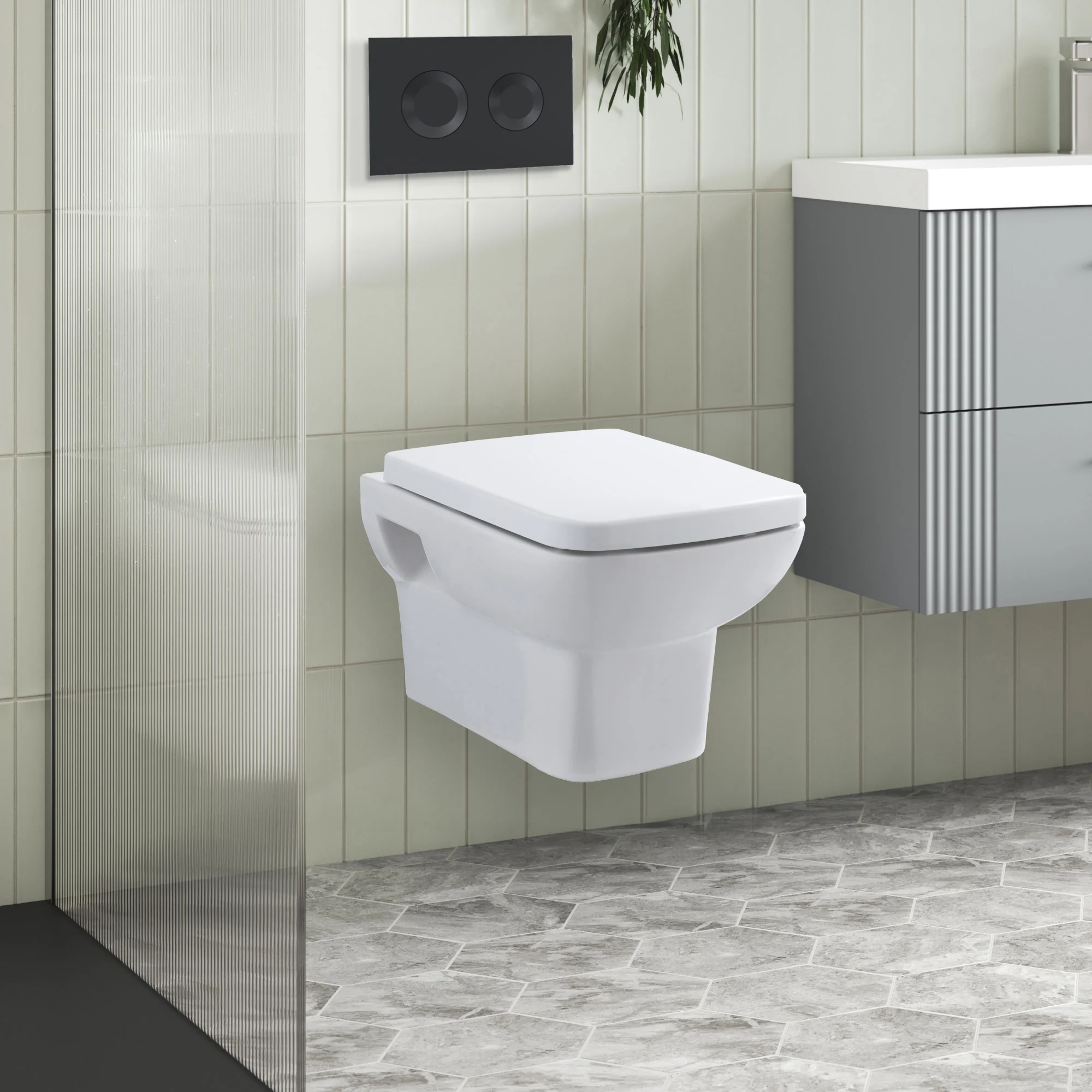 Arlo Concealed Cistern Frames Wall Hung Pan with Soft Closed Seat - Round Plate - Image 4