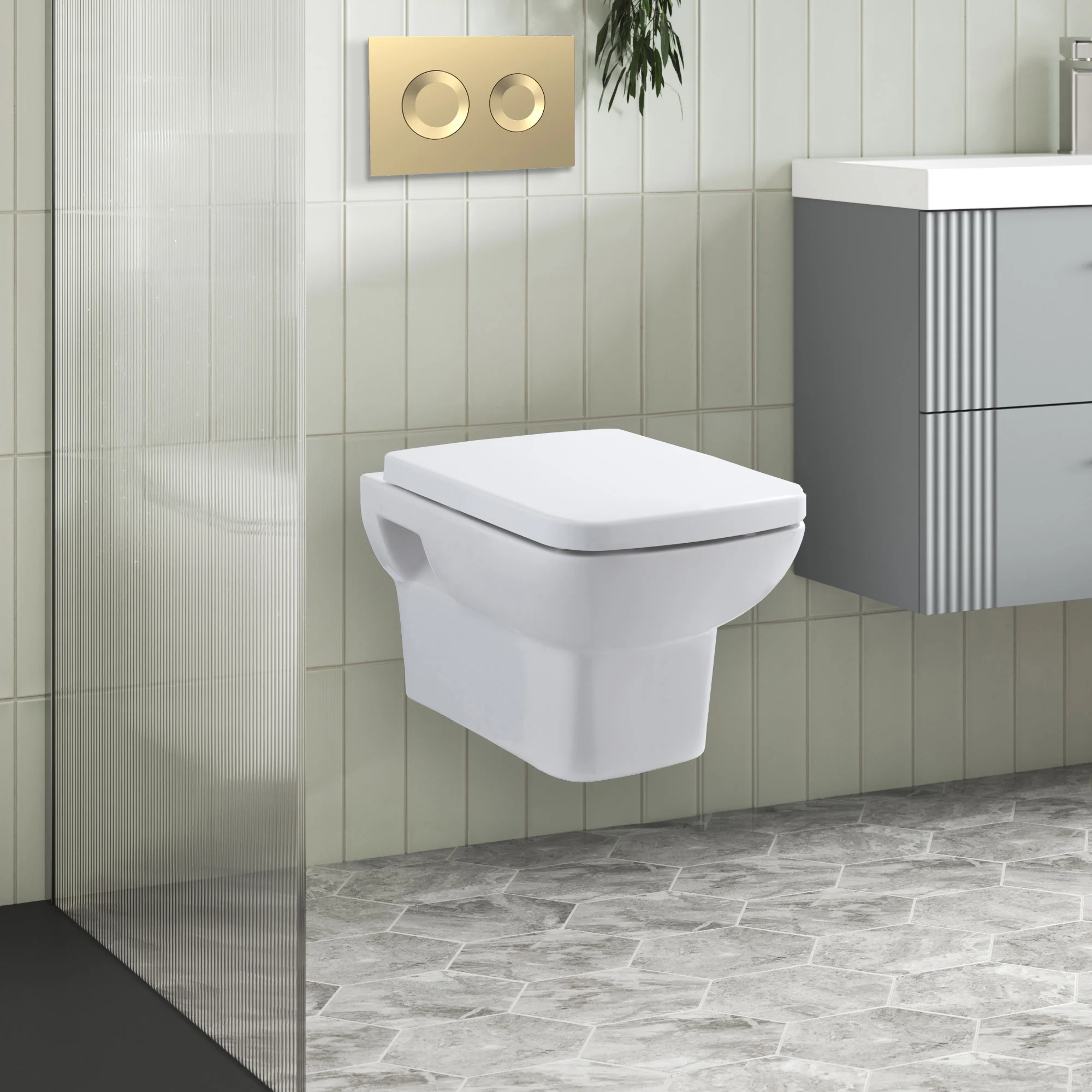 Arlo Concealed Cistern Frames Wall Hung Pan with Soft Closed Seat - Round Plate - Image 5
