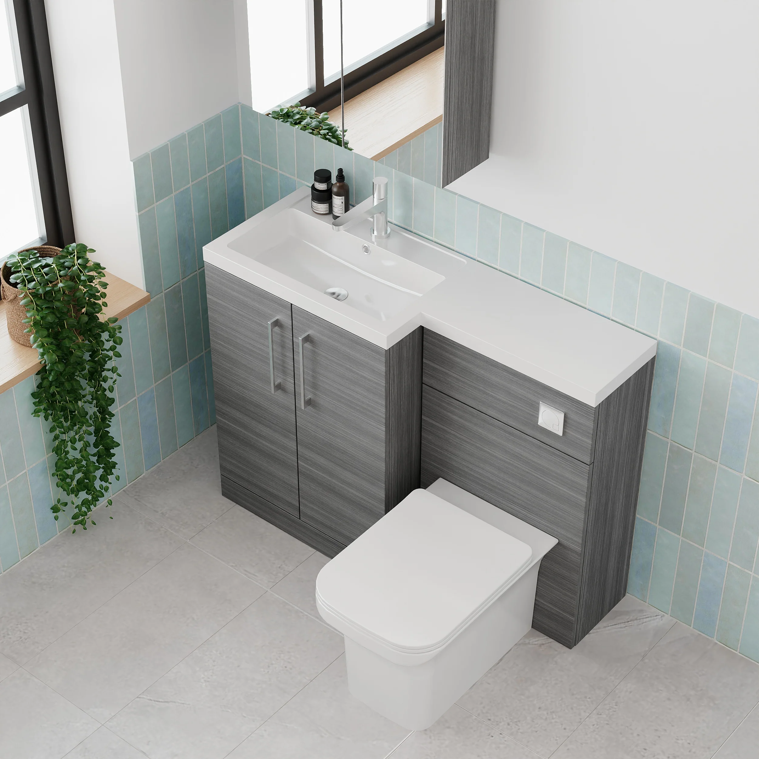 Nuie Arno 1100mm Toilet & Basin Combination Unit - Anthracite Woodgrain - Image 4