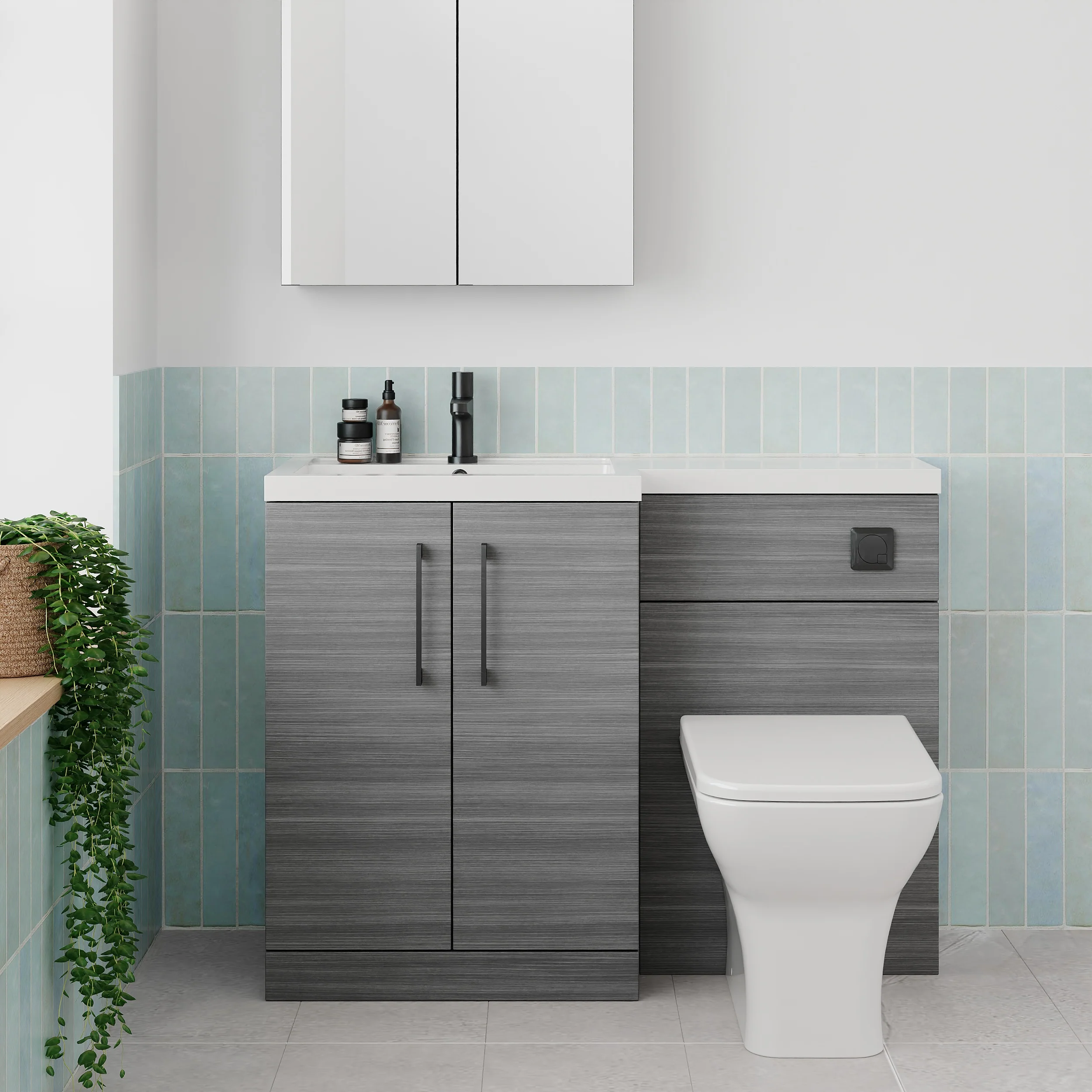 Nuie Arno 1100mm Toilet & Basin Combination Unit - Anthracite Woodgrain - Image 5