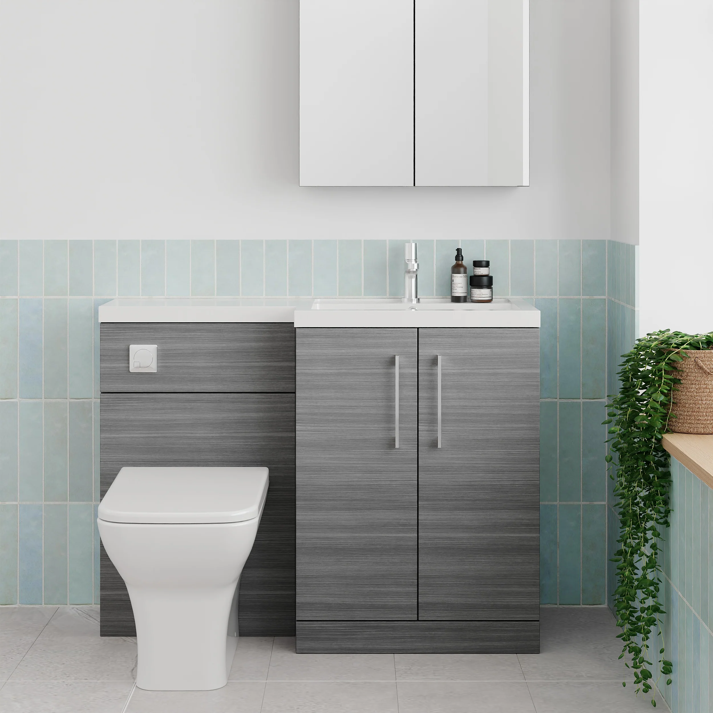 Nuie Arno 1100mm Toilet & Basin Combination Unit - Anthracite Woodgrain - Image 8