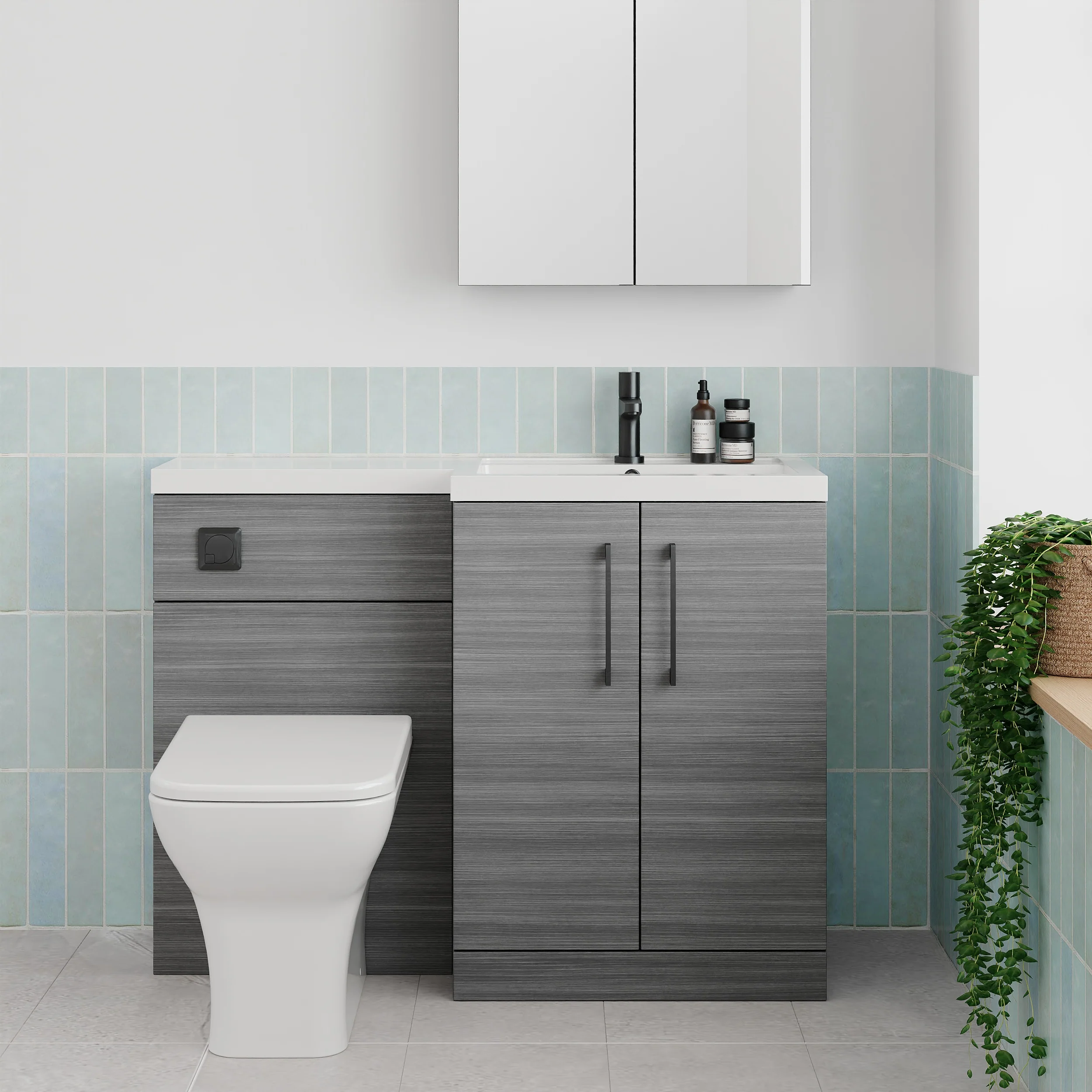 Nuie Arno 1100mm Toilet & Basin Combination Unit - Anthracite Woodgrain - Image 9
