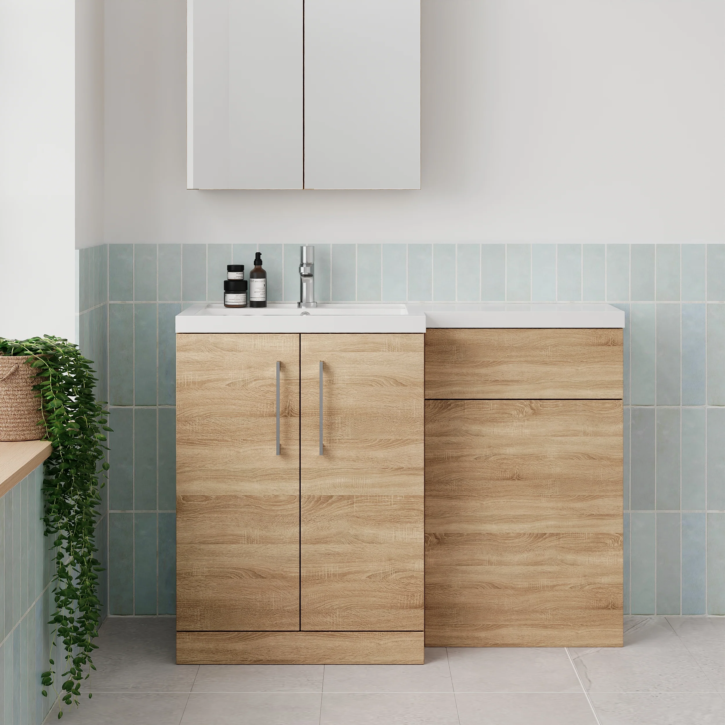 Nuie Arno 1100mm Toilet & Basin Combination Unit - Bleached Oak - Image 19