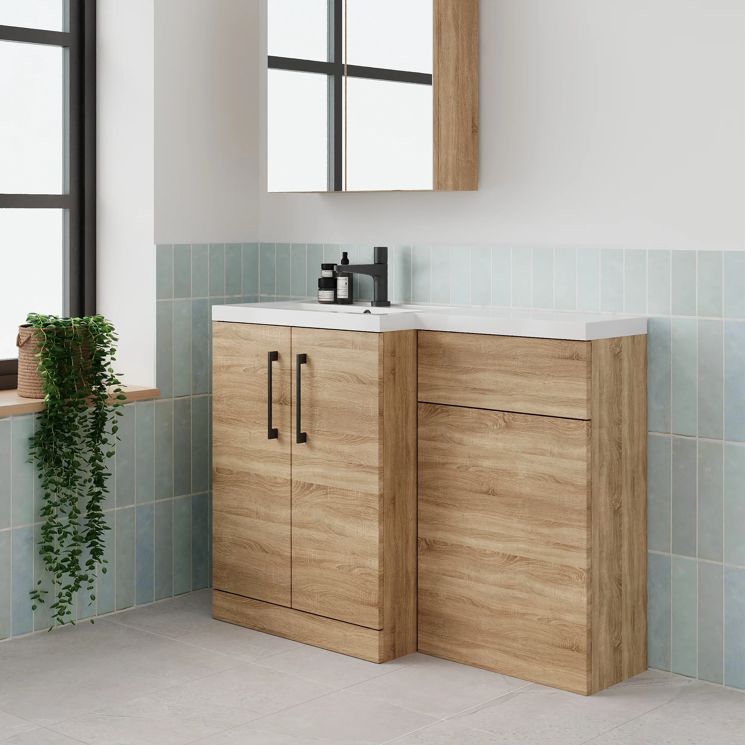 Nuie Arno 1100mm Toilet & Basin Combination Unit - Bleached Oak - Image 23