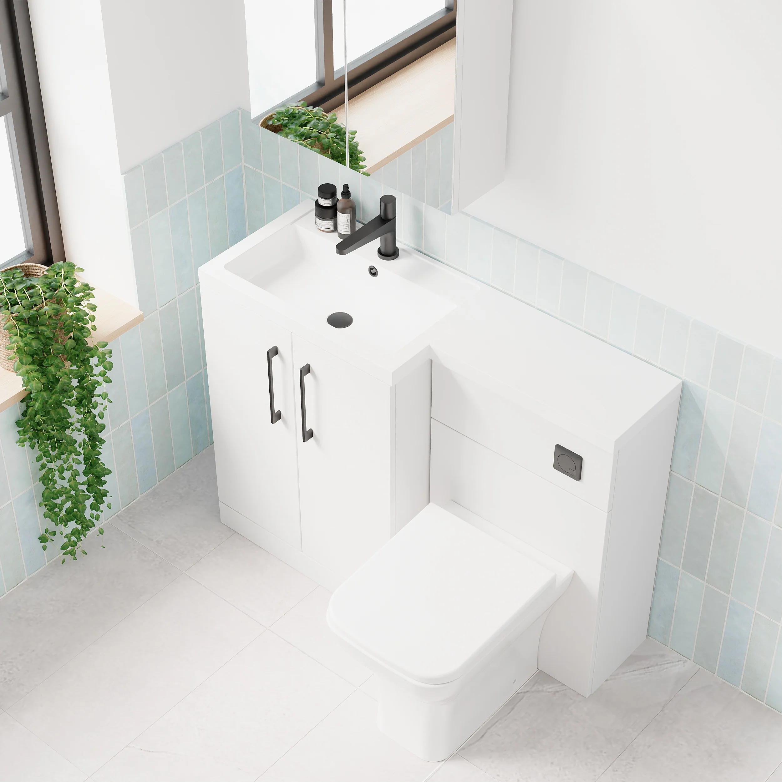 Nuie Arno 1100mm Toilet & Basin Combination Unit - White - Image 7