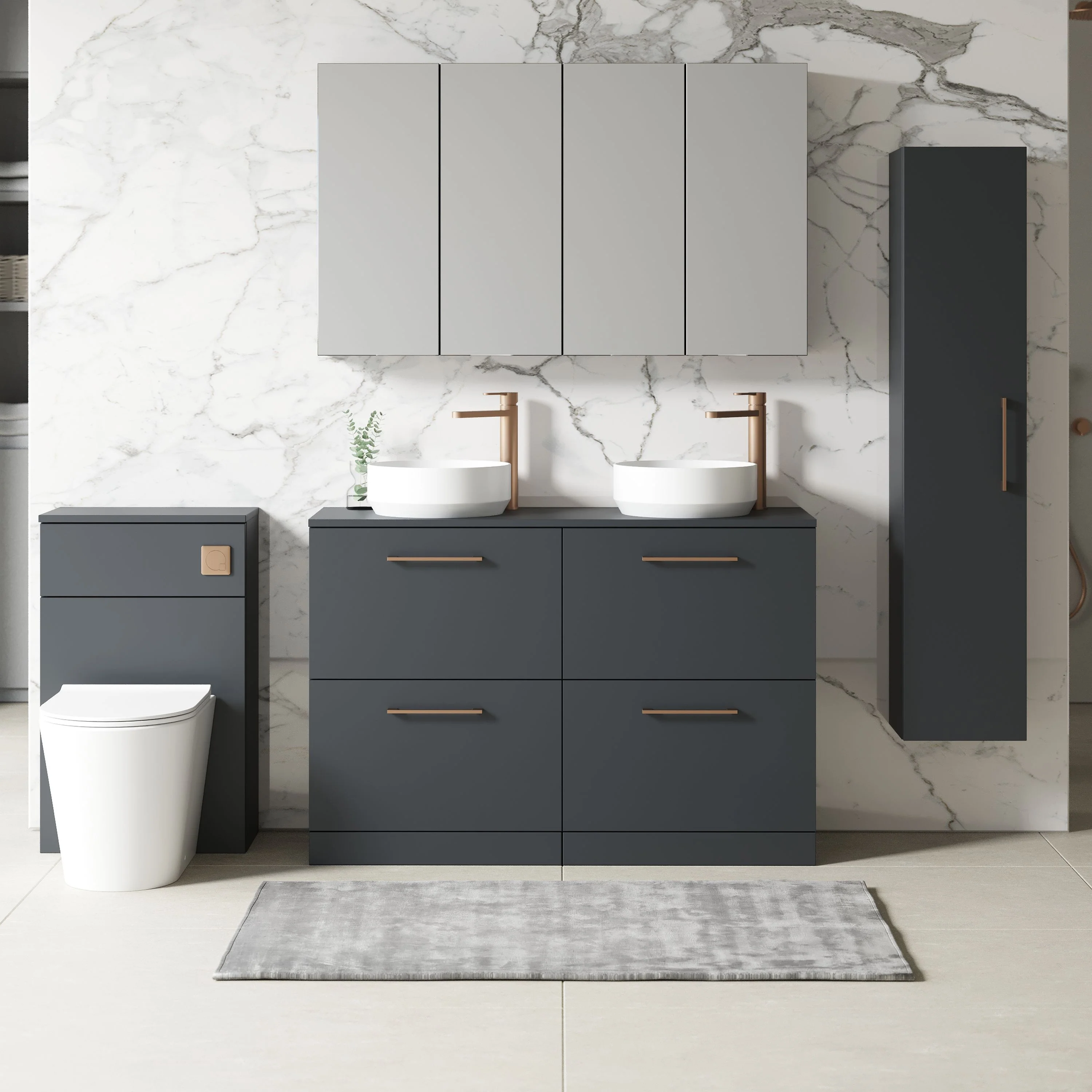 Nuie Arno 1200mm Floor Standing 4-Drawer Vanity & Worktop - Soft Black - Image 4