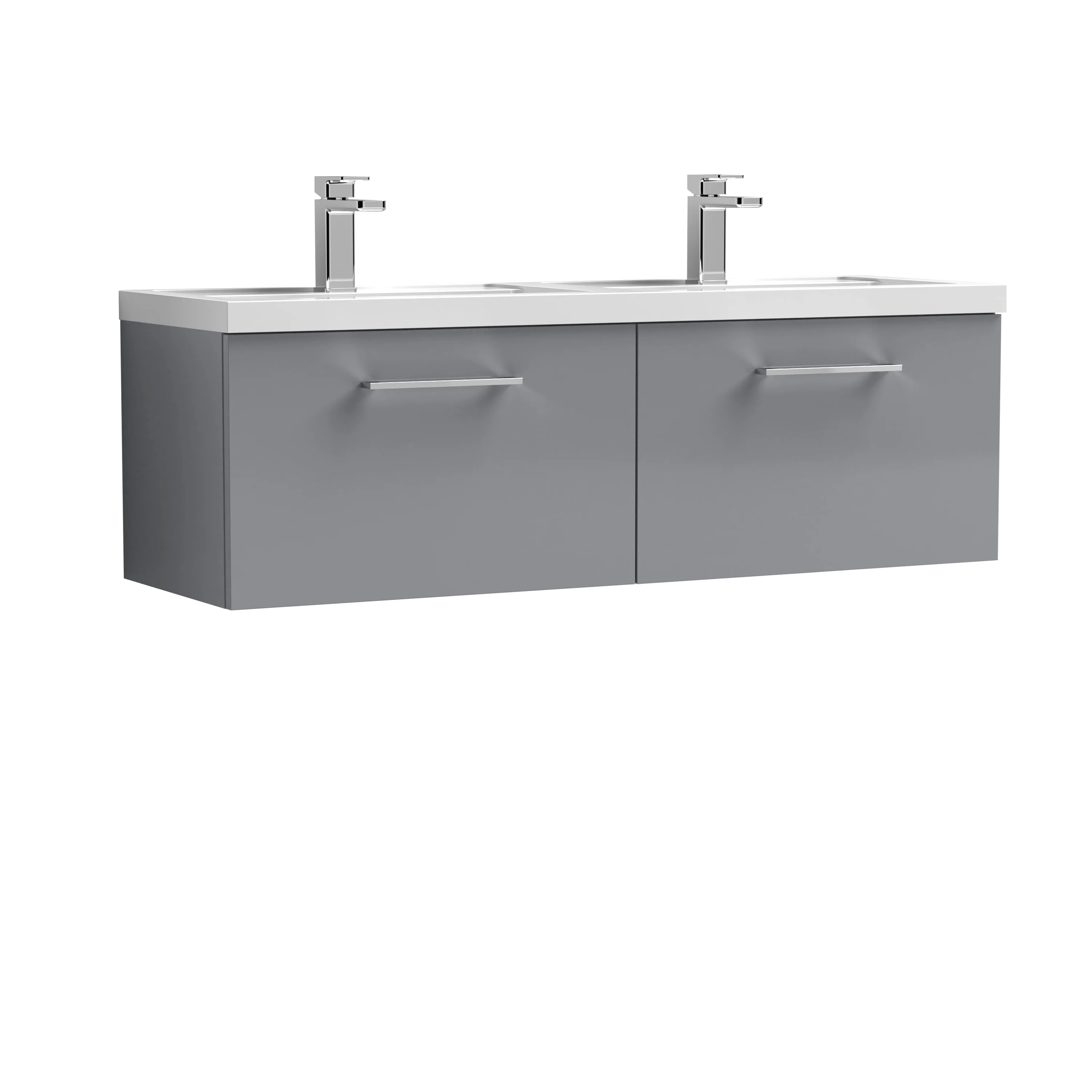 Nuie Arno 1200mm Wall Hung 2-Drawer Vanity & Double Polymarble Basin - Satin Grey