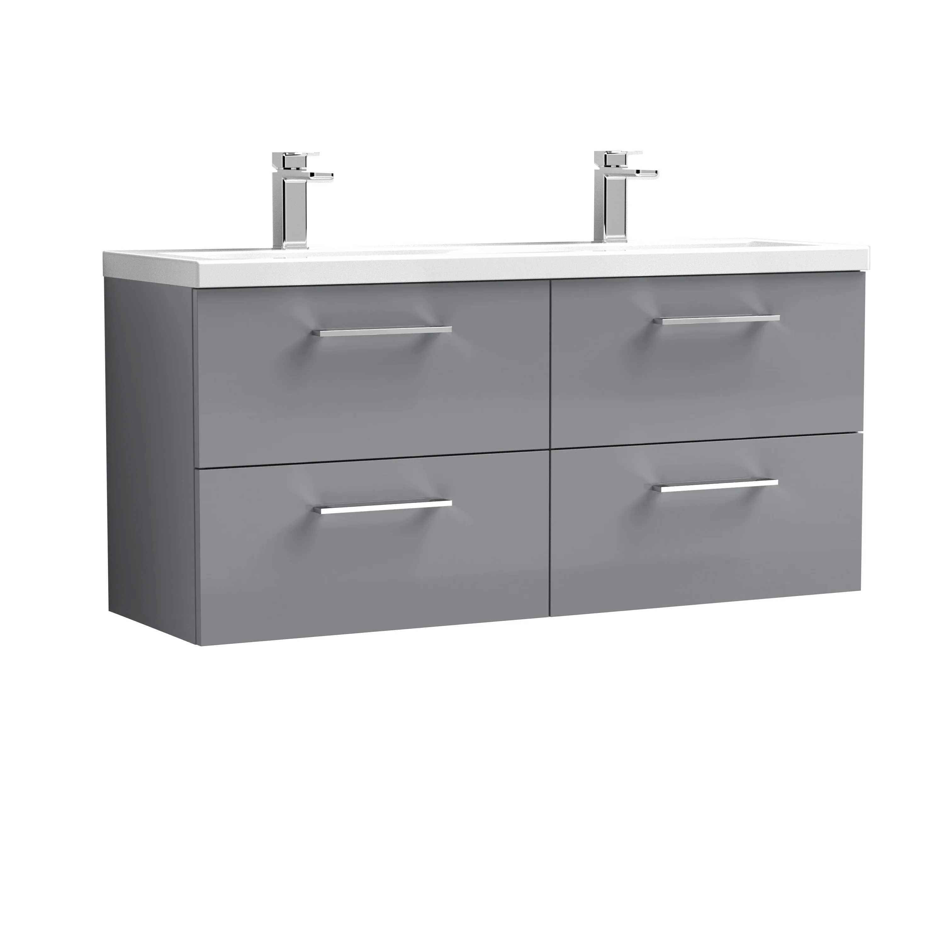 Nuie Arno 1200mm Wall Hung 4-Drawer Vanity & Double Basin - Satin Grey