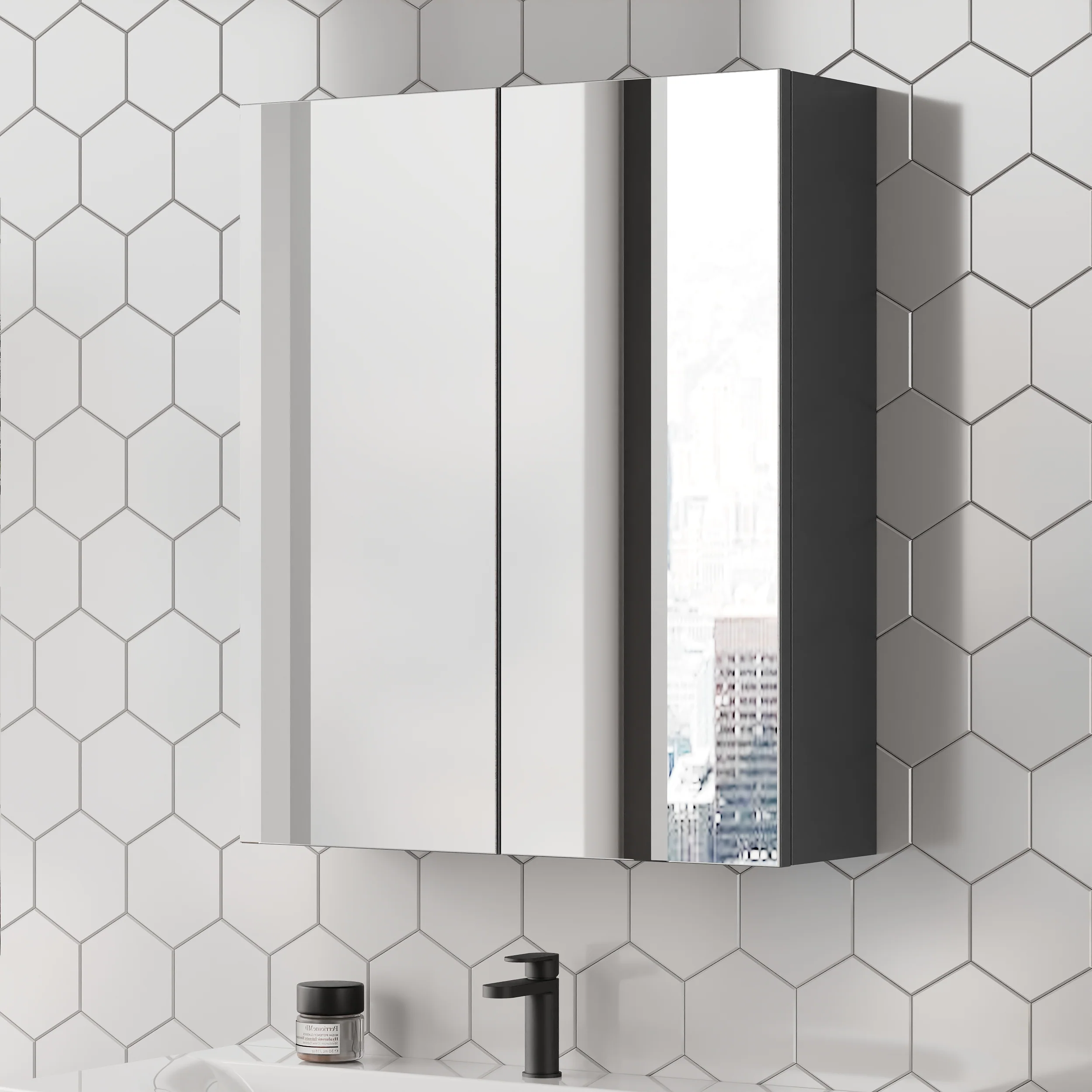 Nuie Arno 600mm Mirror Unit (50/50) - Satin Grey