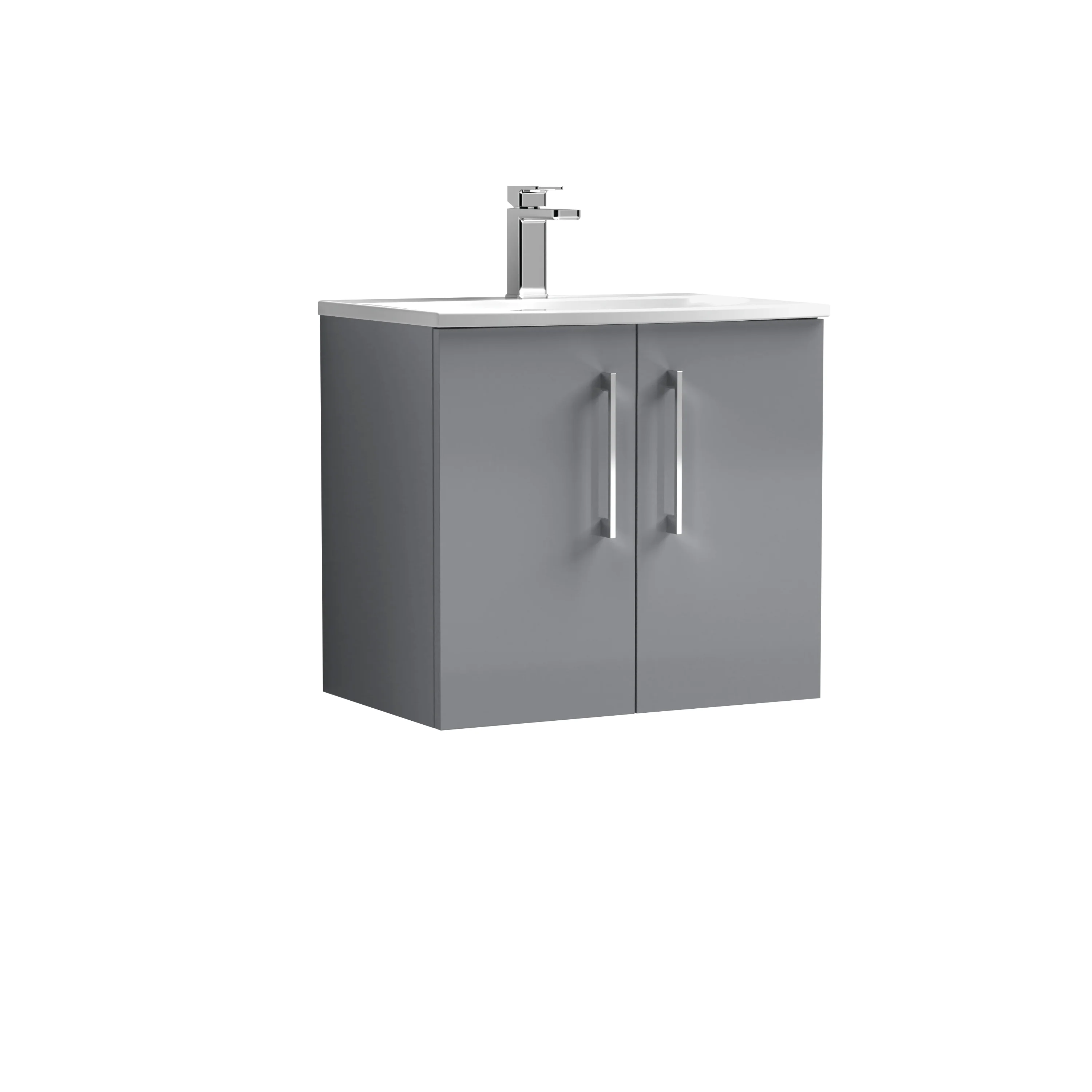 Nuie Arno 600mm Wall Hung 2-Door Vanity & Basin 4 - Satin Grey - Image 2
