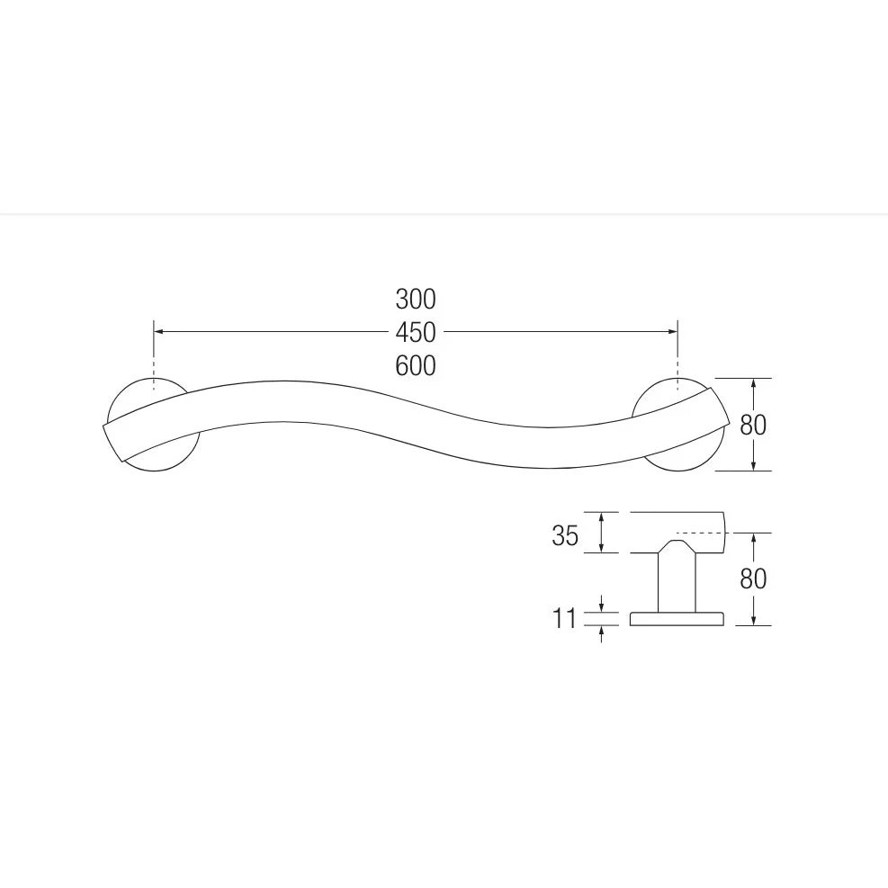 Assisted Living Yardley Wavy Grab Rail Concealed Fixings - Mirror Polish - Image 2