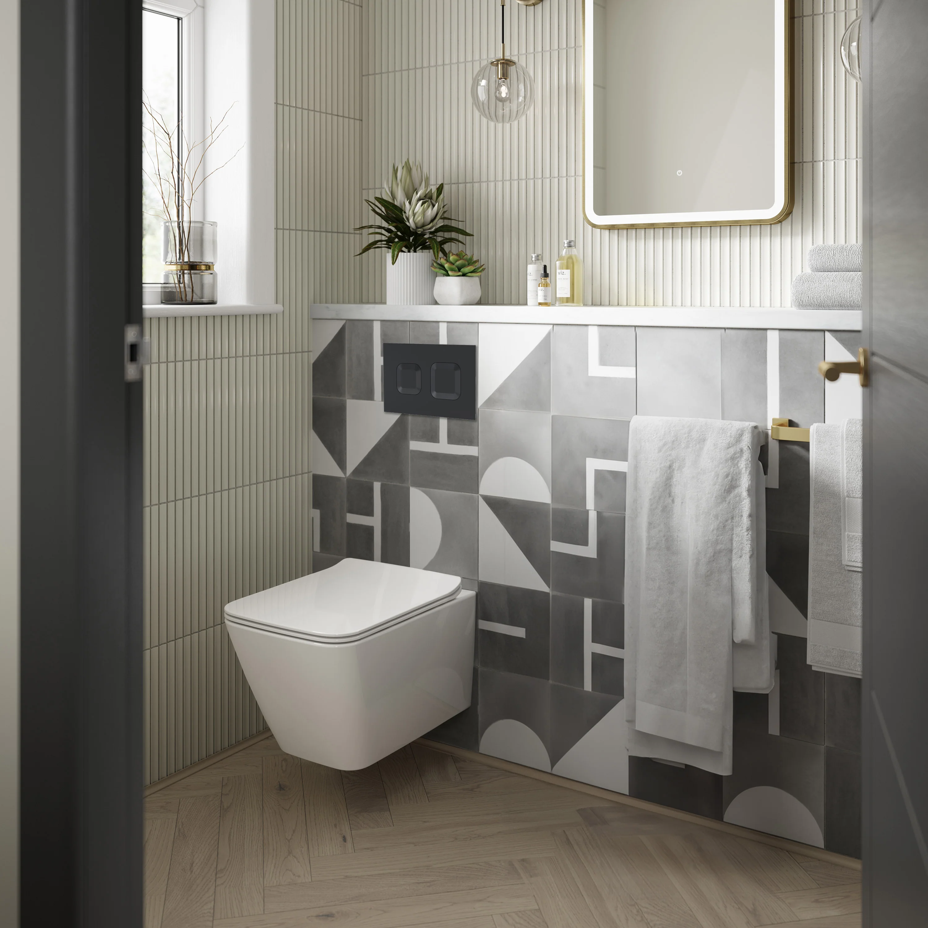 Ava Concealed Cistern Frame Wall Hung Pan & Soft Close Seat - Square Plate - Image 4