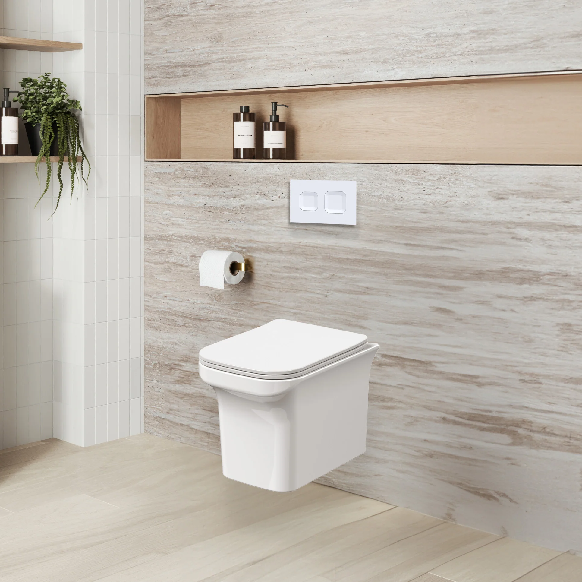 Ava Concealed Cistern Frame Wall Hung Rimless Toilet Pan & Sandwich Soft Close Seat - Square Plate - Image 3